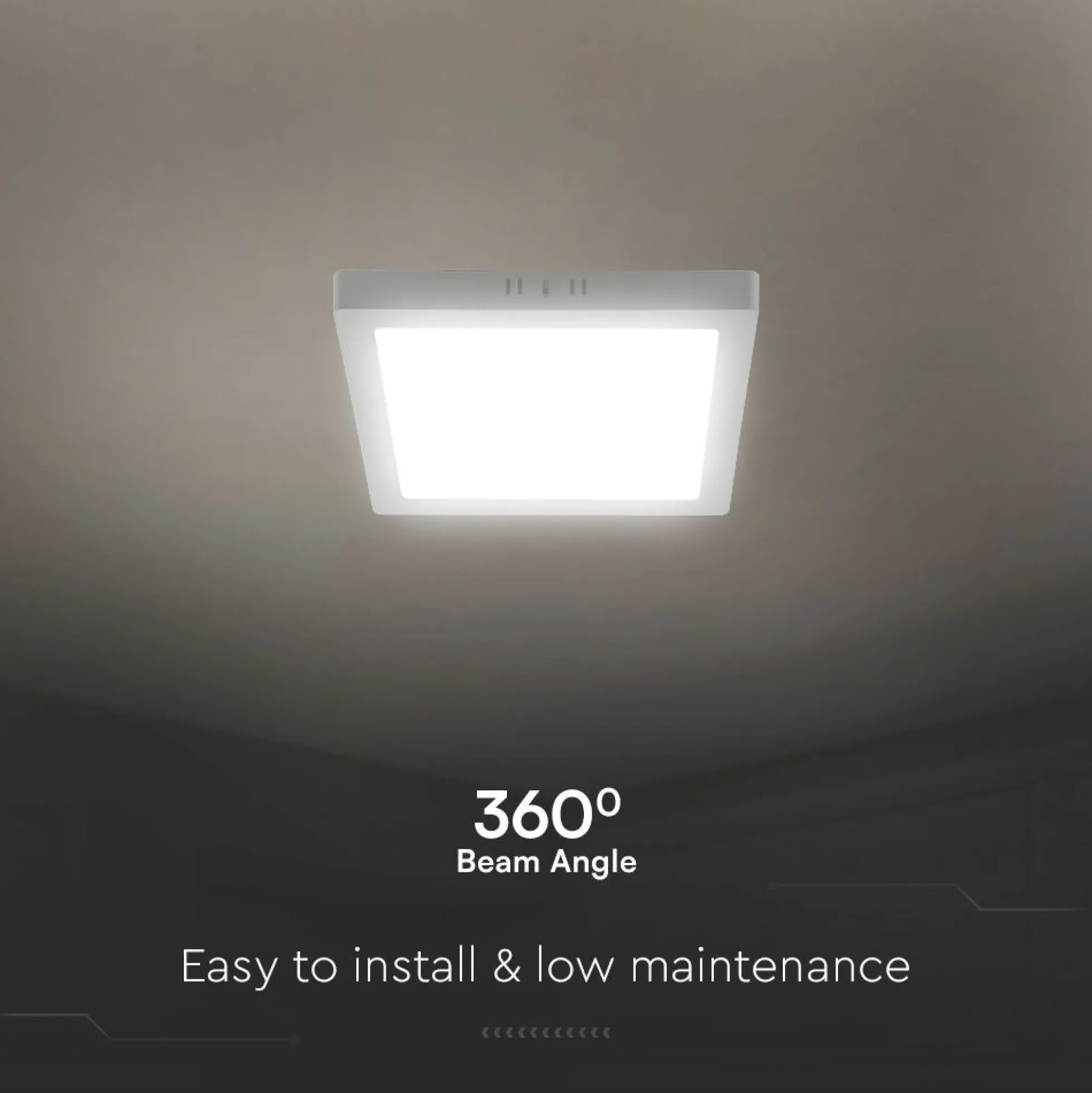 18W kvadratisk LED loftlampe, 21,4x21,4cm, 100lm/W, hvid kant, 6500K - Kulør: Kold