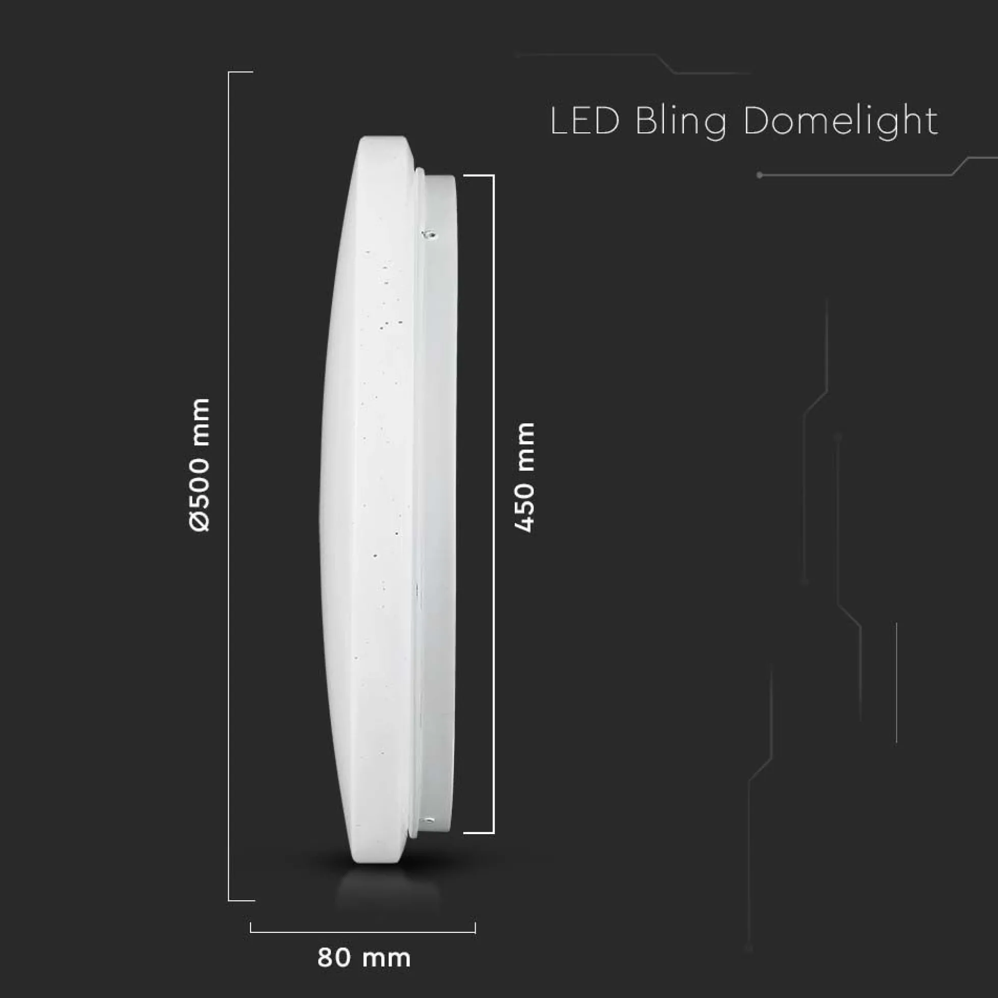 36W LED Dome Lys med Stjernehimmel Dæksel, 450mm, CCT 3in1 Rundt, 3900lm