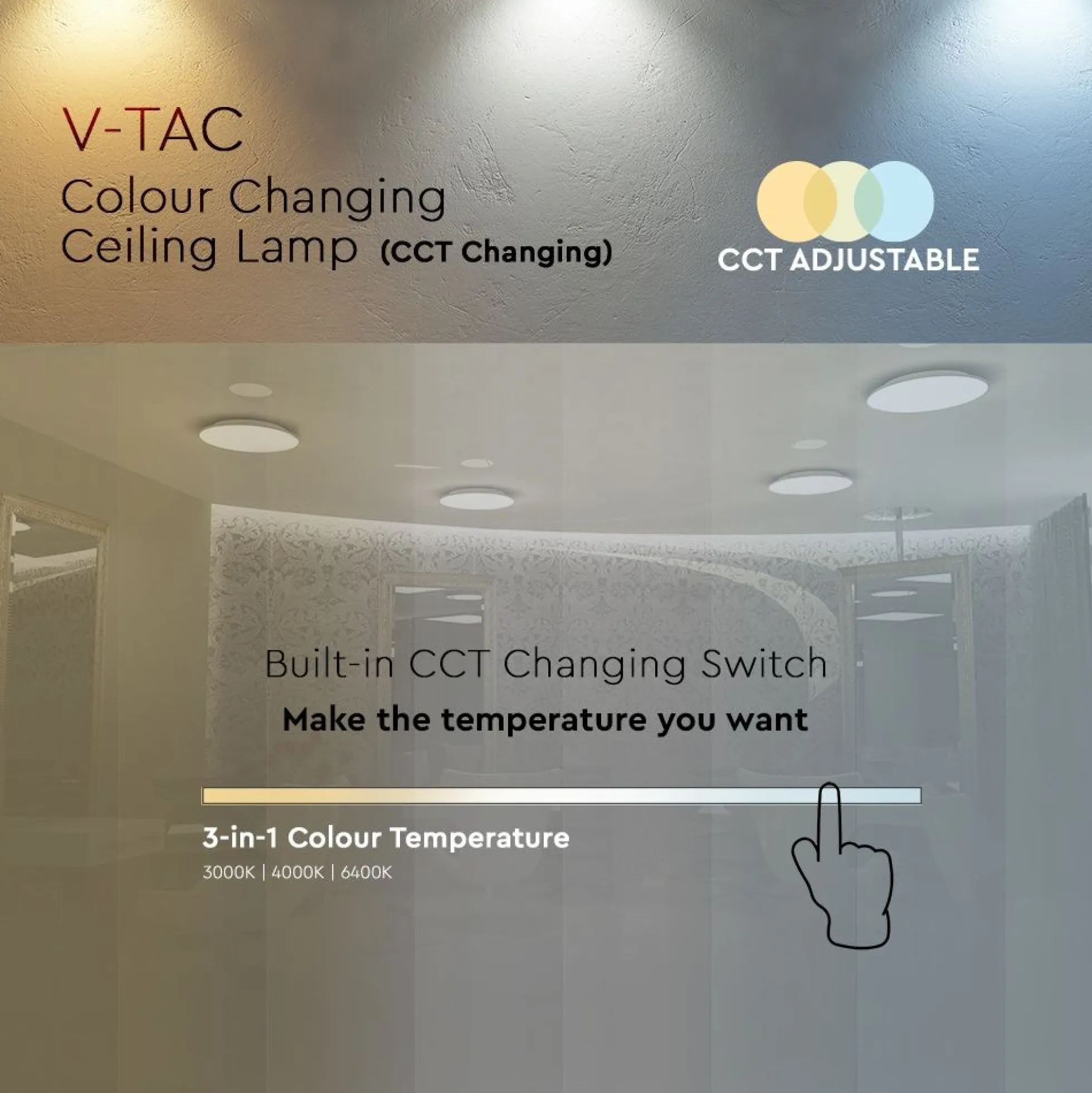 18W LED Dome Lys, 300mm stjerneoverflade, CCT 3i1, rundt