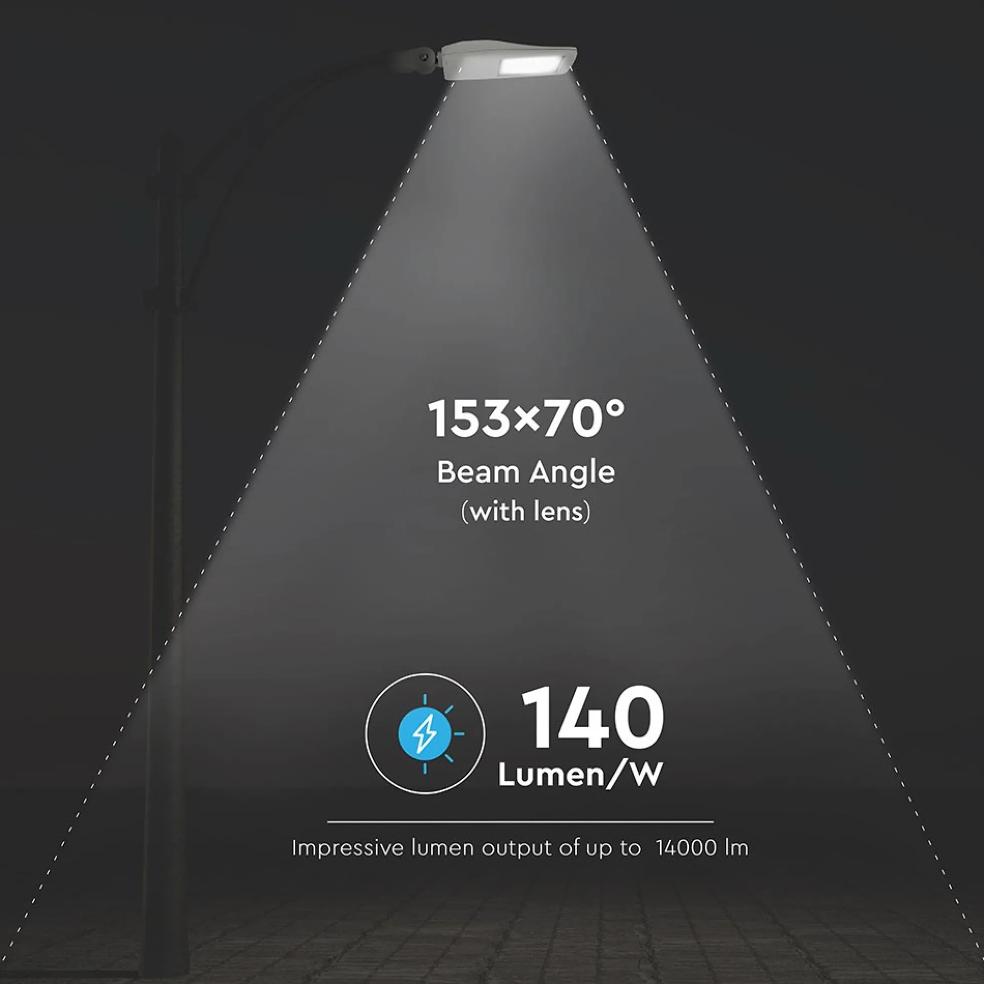 100W LED gadelampe, 140lm/W, 5700K, IP65, IK08, aluminium - Samsung LED chip, Inventronics driver