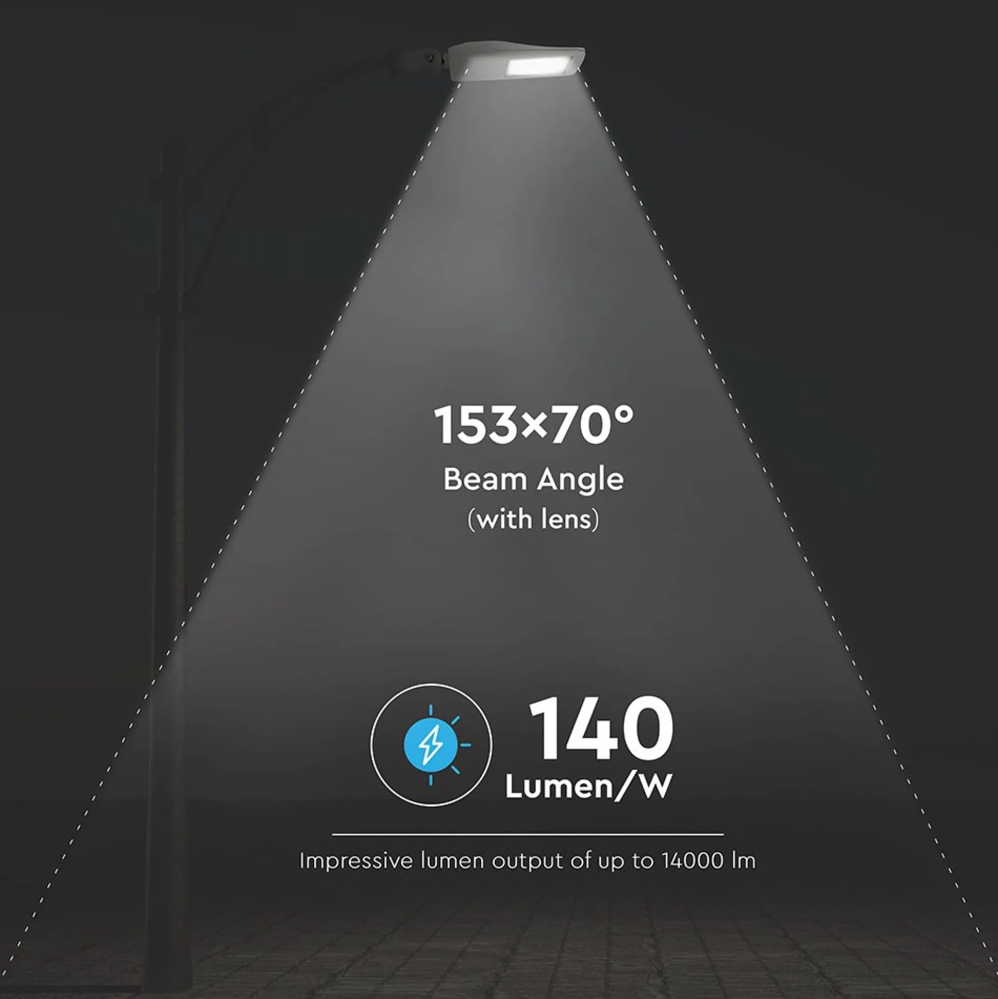 100W LED gadelampe, 140lm/W, 14.000lm, Samsung LED chip, grå, udendørs, 5700K