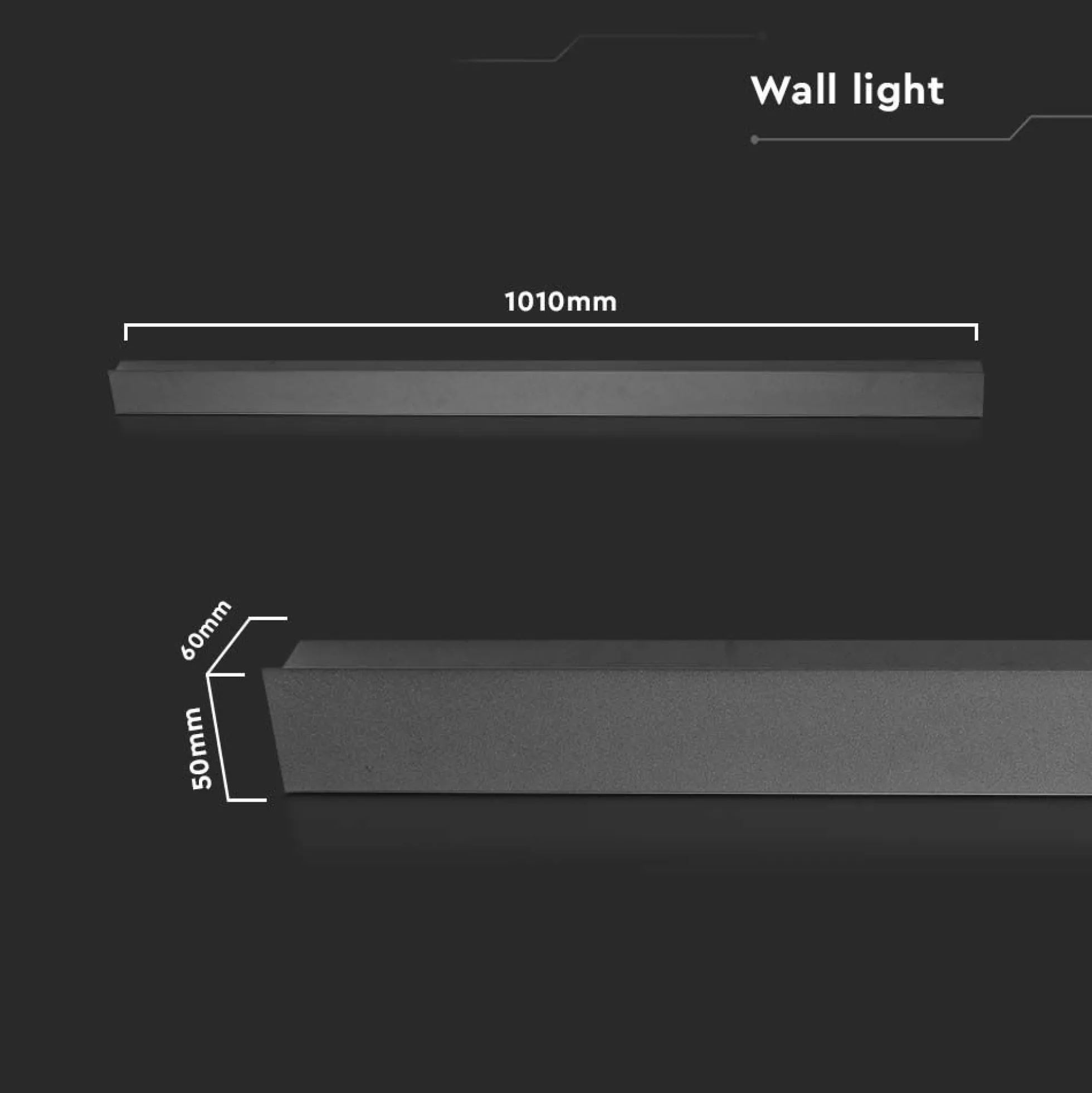 20W LED lineær væglampe, 101cm, IP65, 3000K, sort - Kulør: Varm