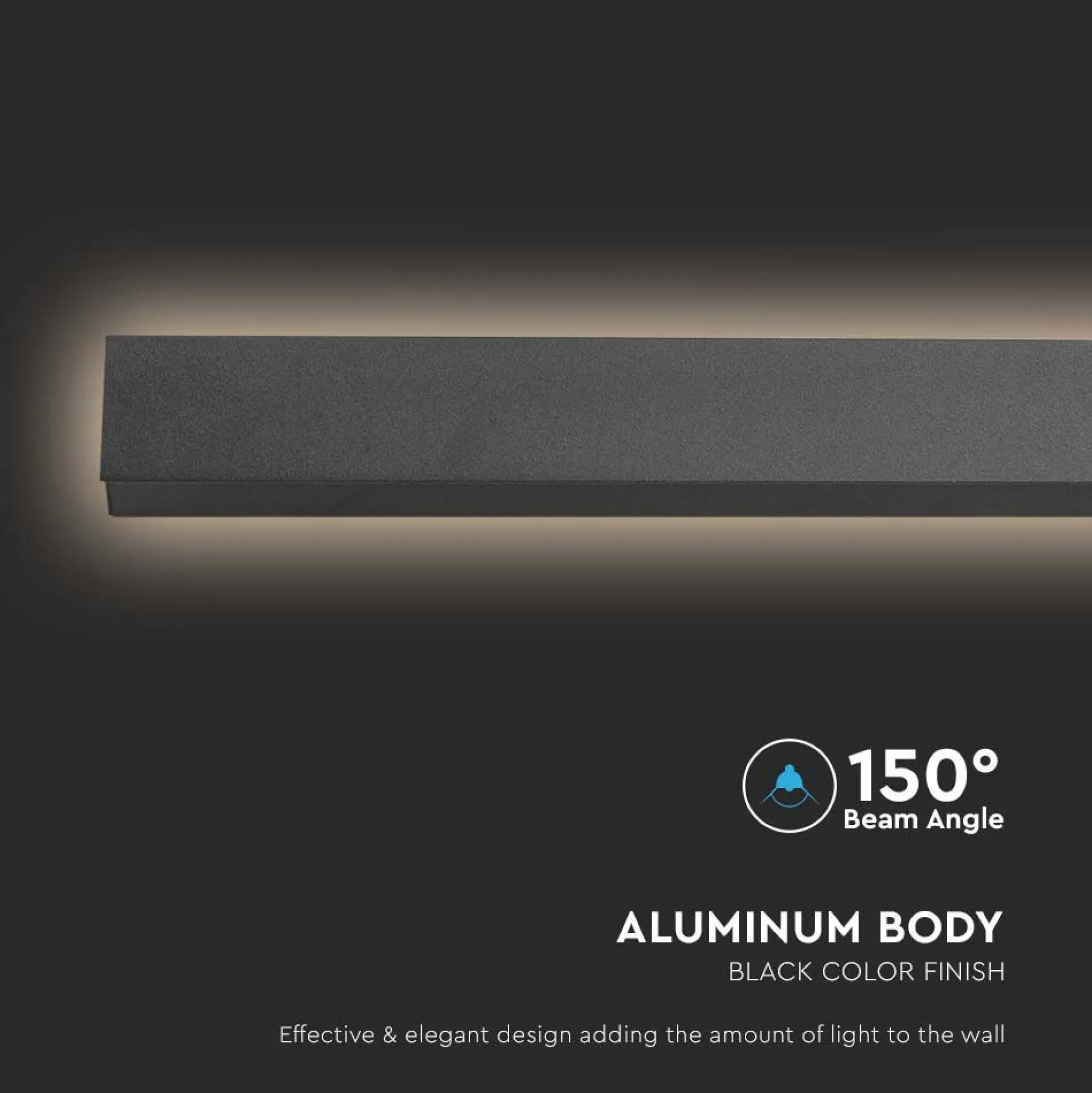 20W LED lineær væglampe, 101cm, IP65, 3000K, sort - Kulør: Varm