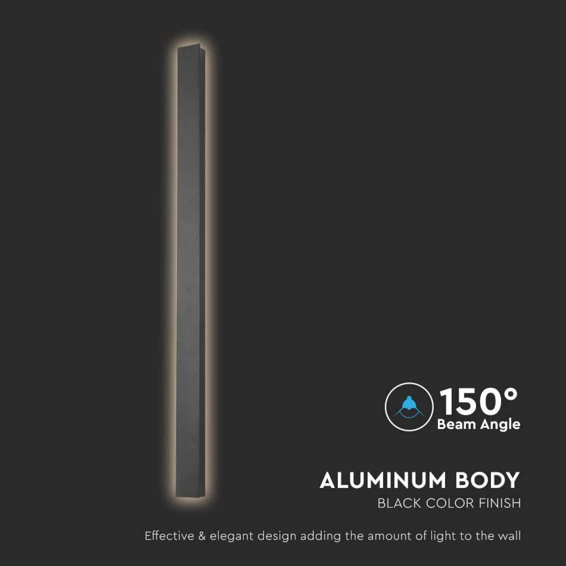 10W LED lineær væglampe, 51 cm - IP65, RA90, sort, 4000K, 1300lm - Kulør: Neutral