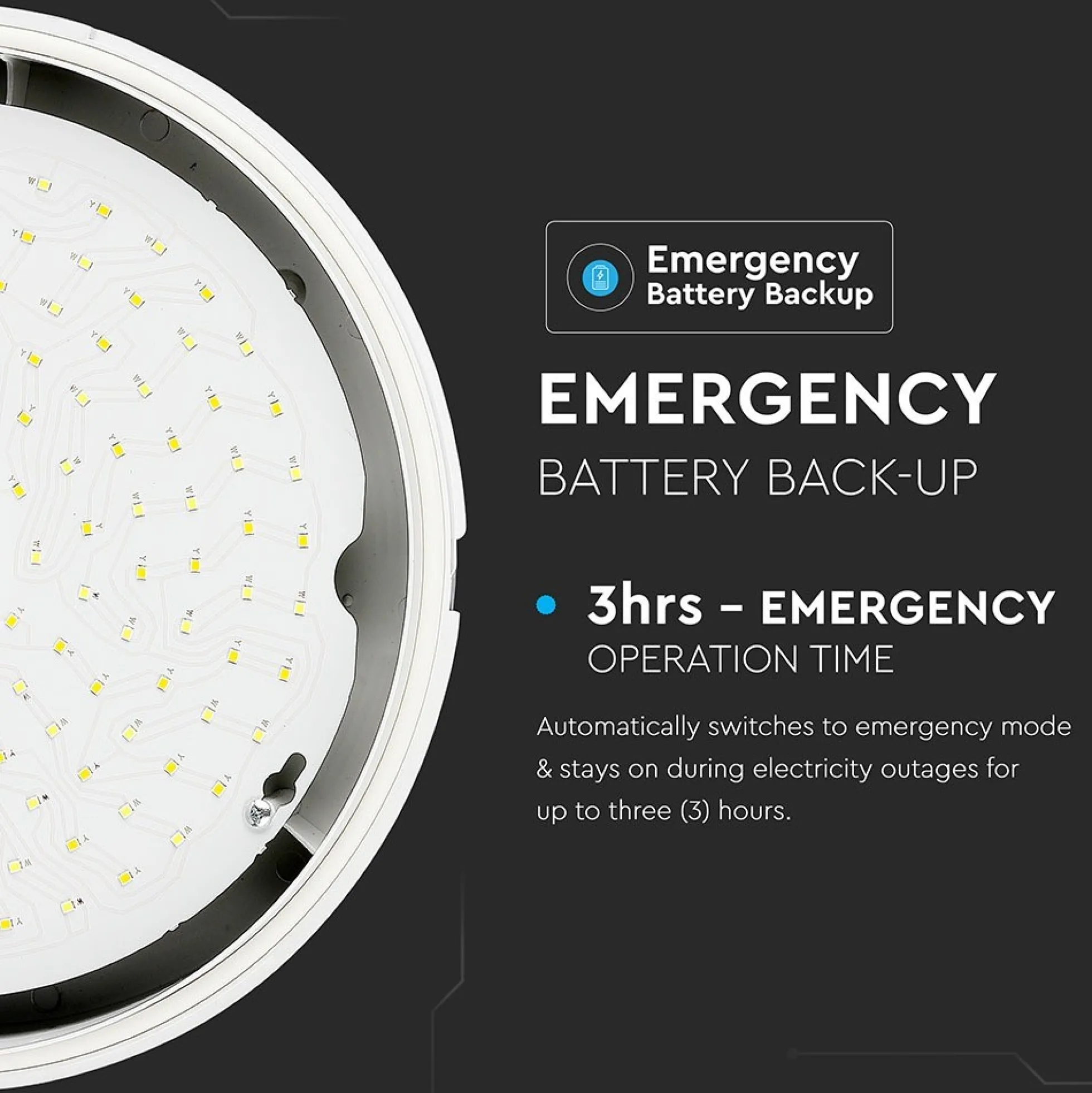 10W LED loftlampe med nødlys, IP65, Samsung LED chip, 3 timers batteritid, Ø32cm, bulkhead - Kulør: Neutral (restsalg)