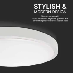 18W LED loftslampe, IP44, Ø22,5cm, 6,3cm højde, varm kulør - V-TAC