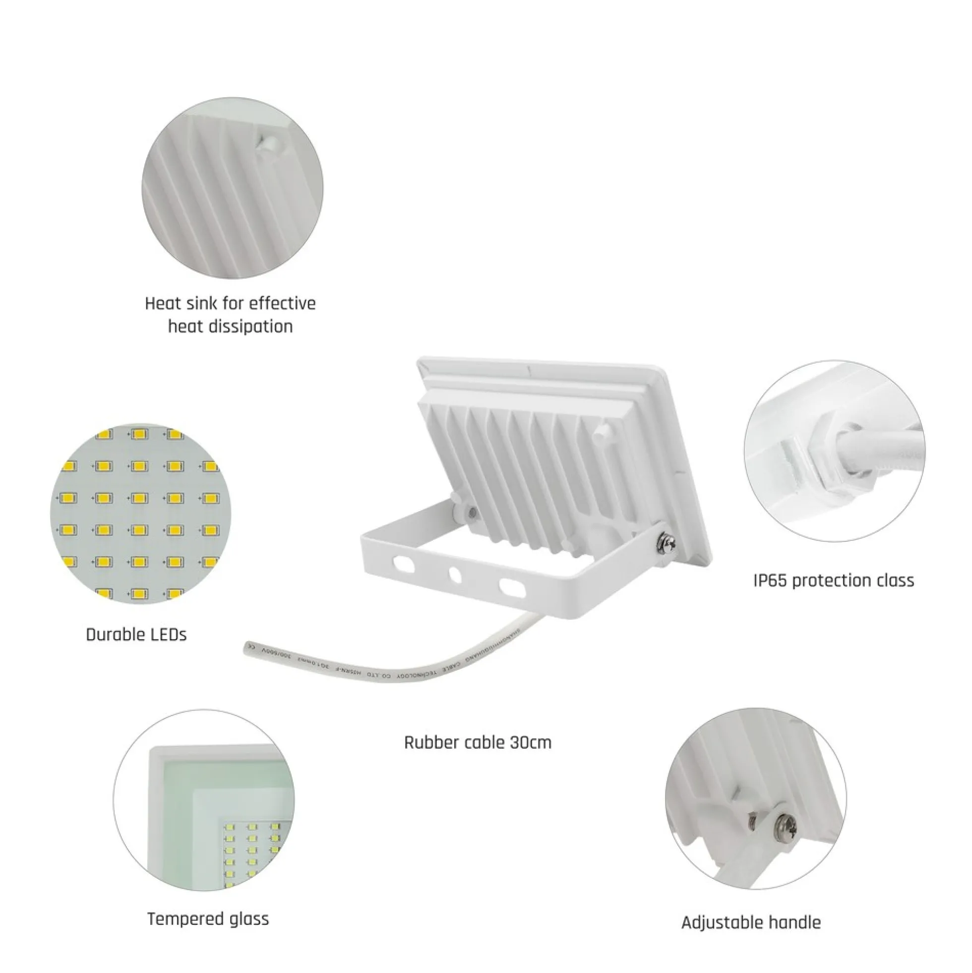 20W LED projektør, 2050lm, IP65, 6000K, kold hvid, udendørs (restsalg)
