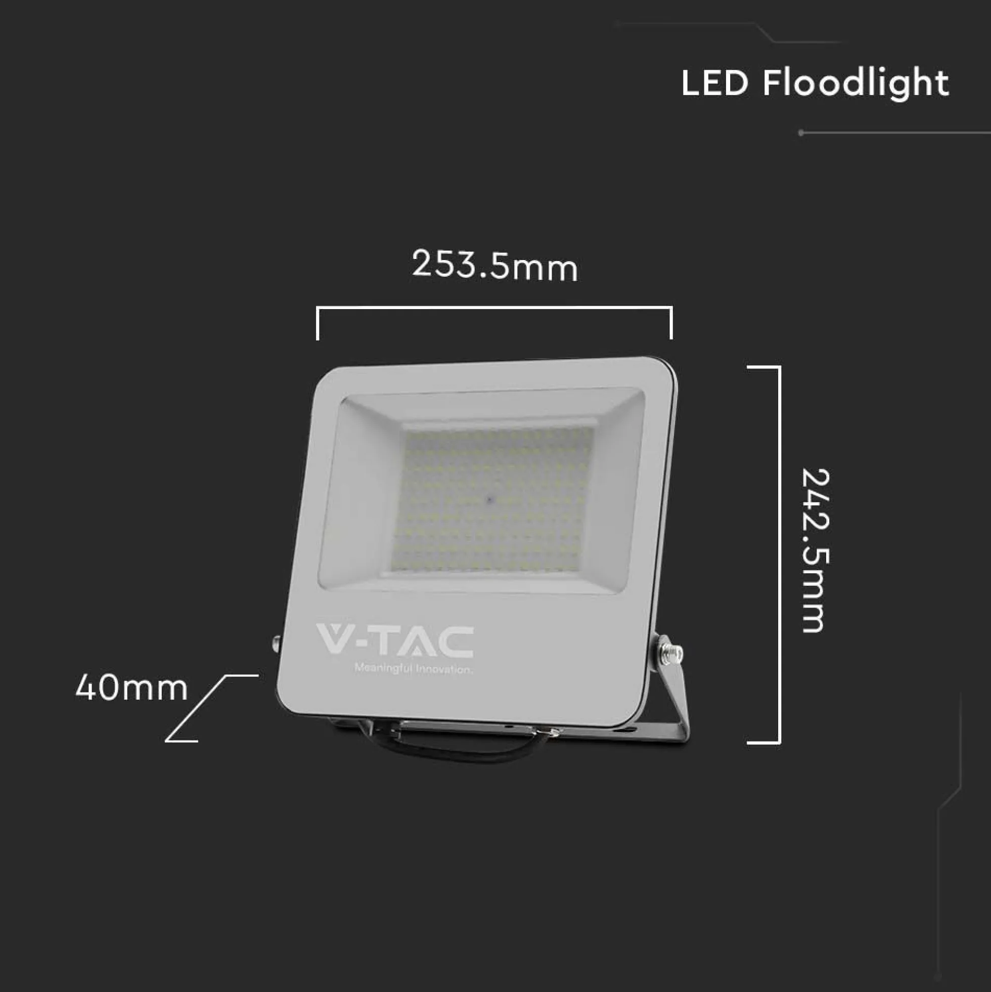 100W LED projektør, 160lm/W, 16000lm, 4000K, IP65, sort - V-Tac