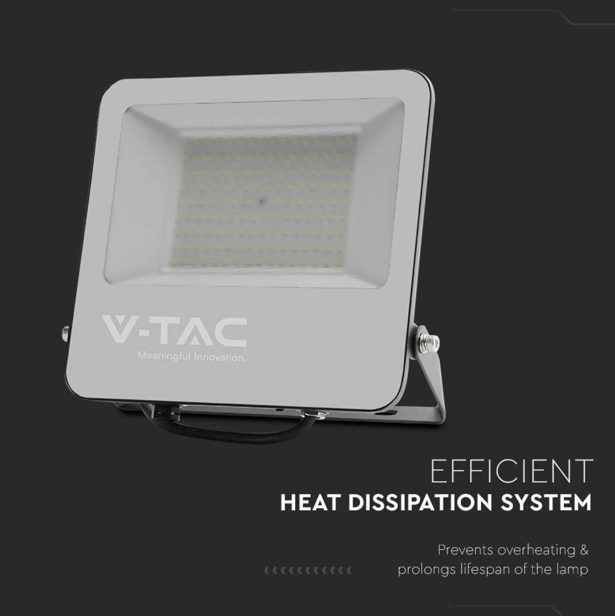100W LED projektør, 160lm/W, 16000lm, 4000K, IP65, sort - V-Tac