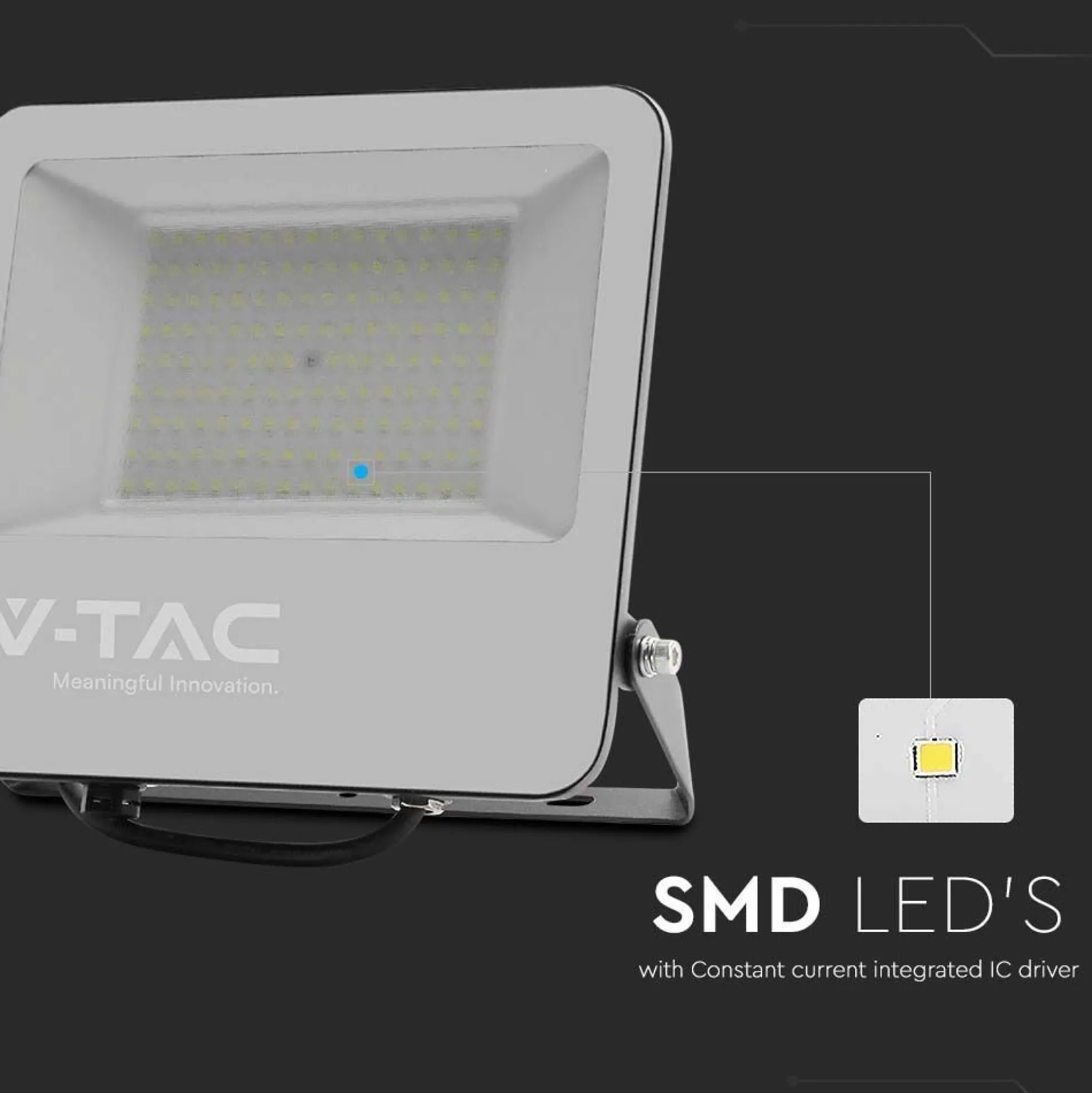 100W LED projektør, 160lm/W, 16000lm, 4000K, IP65, sort - V-Tac