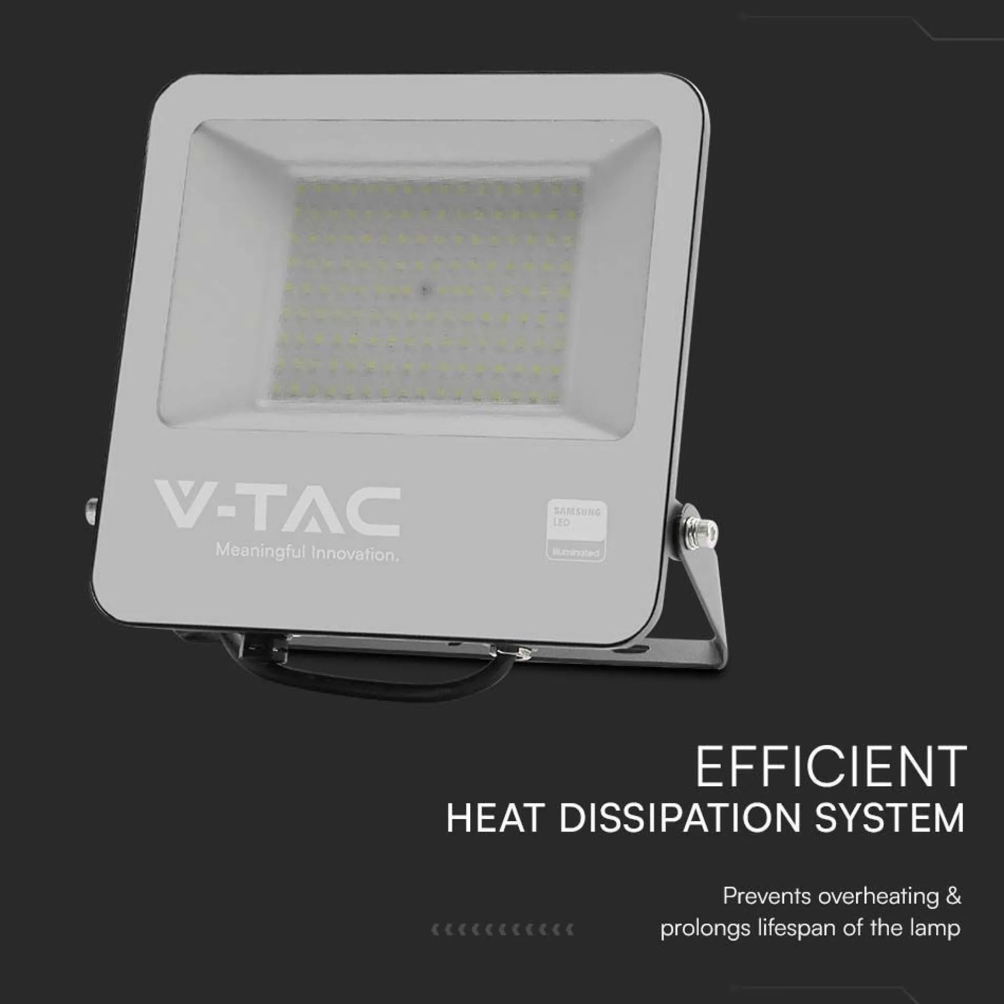 100W LED projektør, 135lm/W, Samsung LED chip, 1m ledning, udendørs, sort, 3000K - V-TAC