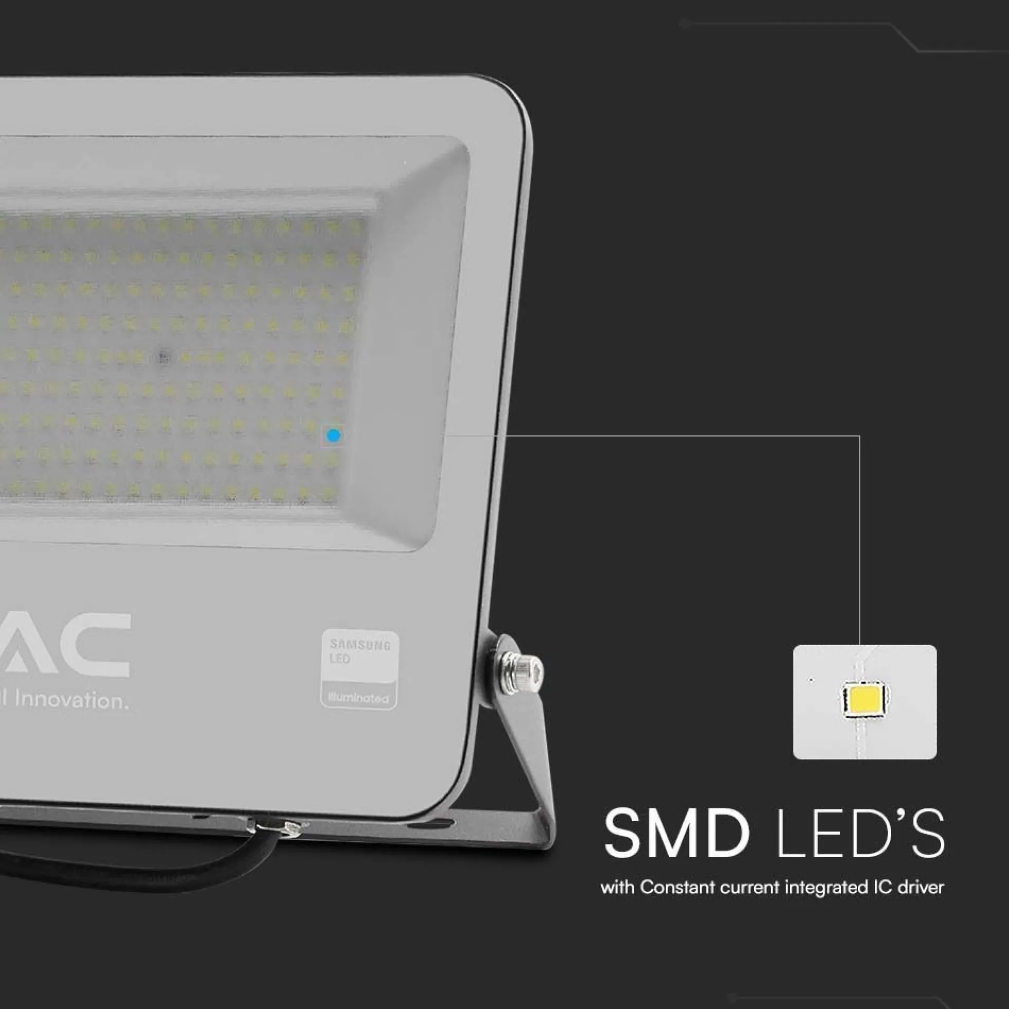 100W LED projektør, 135lm/W, Samsung LED chip, 1m ledning, udendørs, sort, 3000K - V-TAC