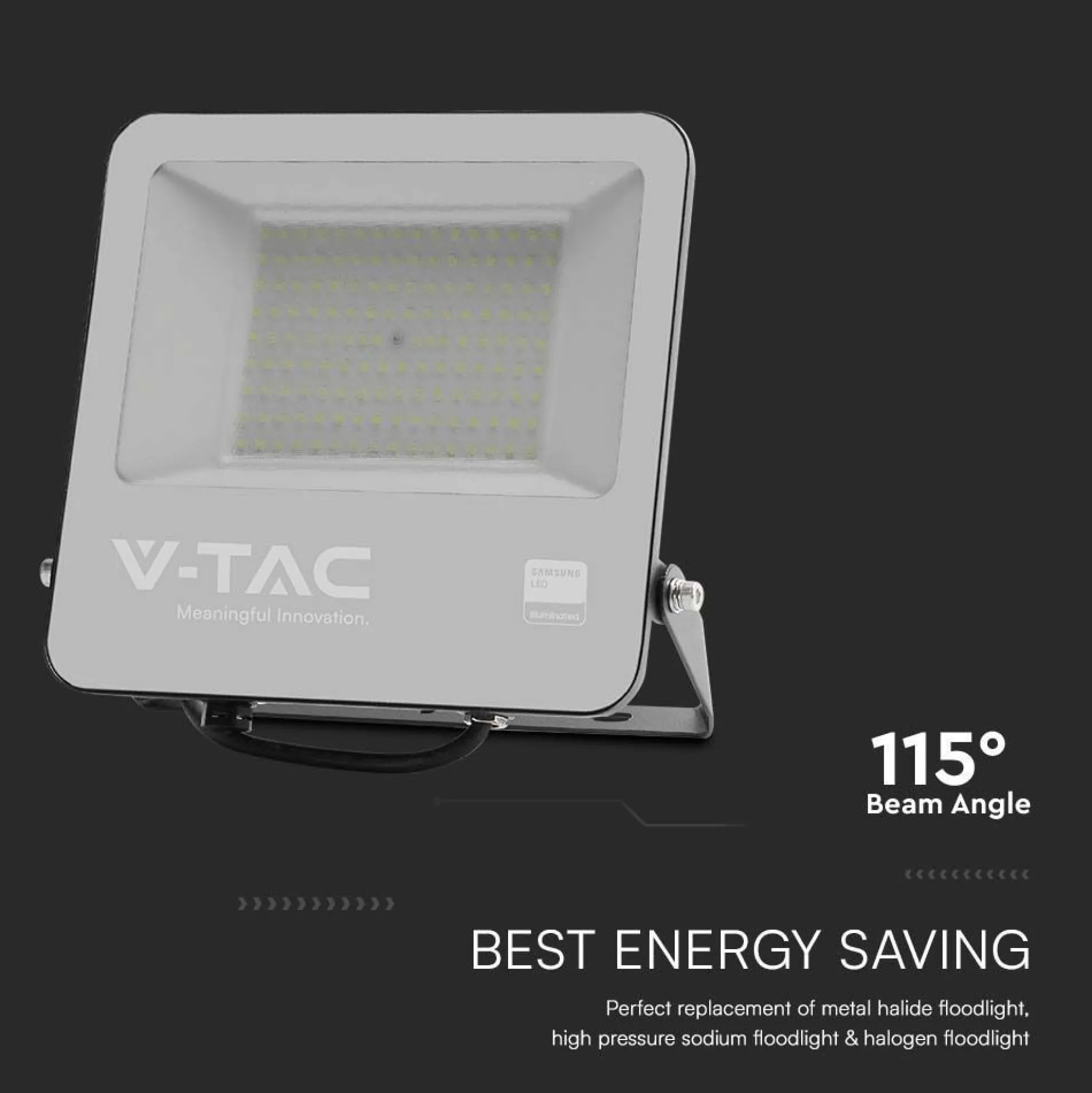100W LED projektør, 135lm/W, Samsung LED chip, 1m ledning, udendørs, sort, 3000K - V-TAC