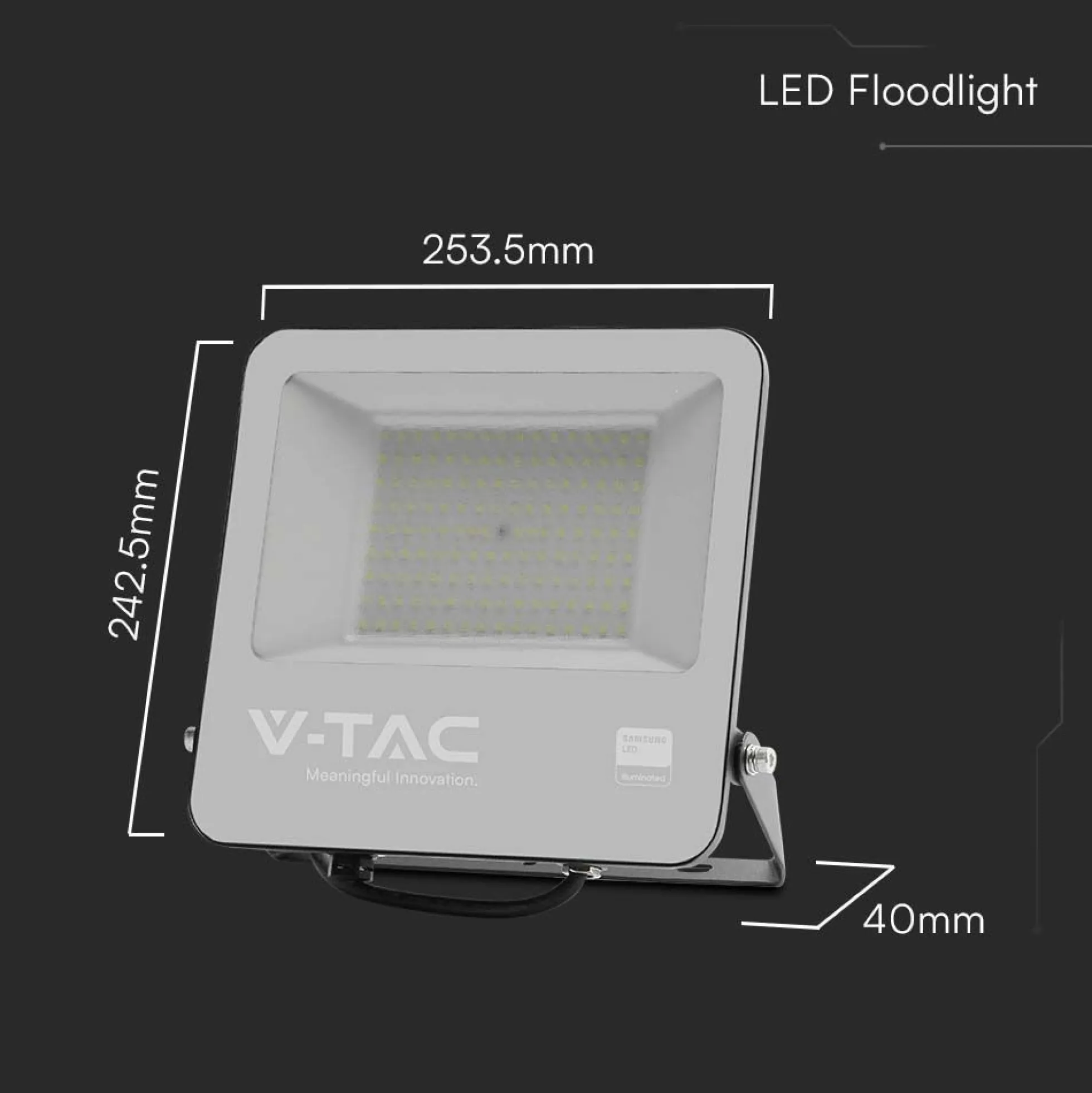 100W LED projektør, 135lm/W, Samsung LED chip, 1m ledning, udendørs, sort, 3000K - V-TAC