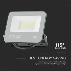 50W LED projektør, 135lm/W, Samsung LED chip, 1m ledning, udendørs, sort hus, neutral kulør
