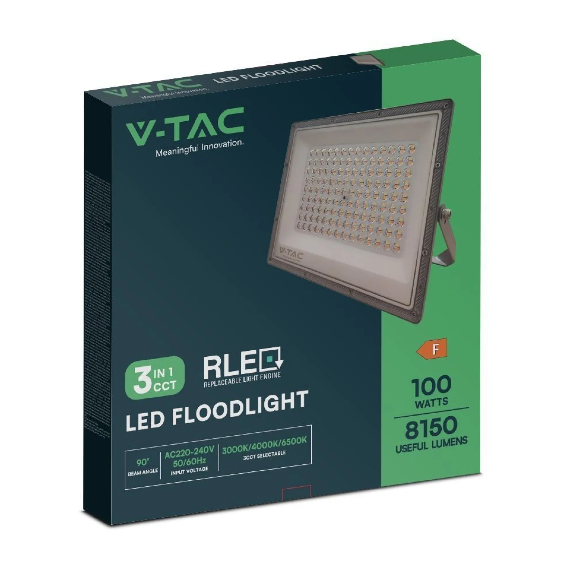 100W LED projektør, 3 lyskulører, udendørs, grå - VT-44100CCT.3i1