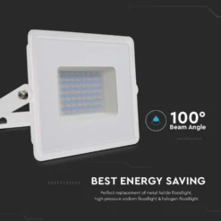 50W LED Projektør med hvidt hus, 6500K, 4300lm, RA70, IP65