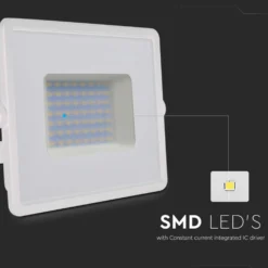 50W LED Projektør med hvidt hus, 6500K, 4300lm, RA70, IP65