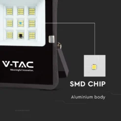 50W LED projektør med solcelle, 4000K, IP65, inkl. fjernbetjening og solpanel - Kulør : Neutral