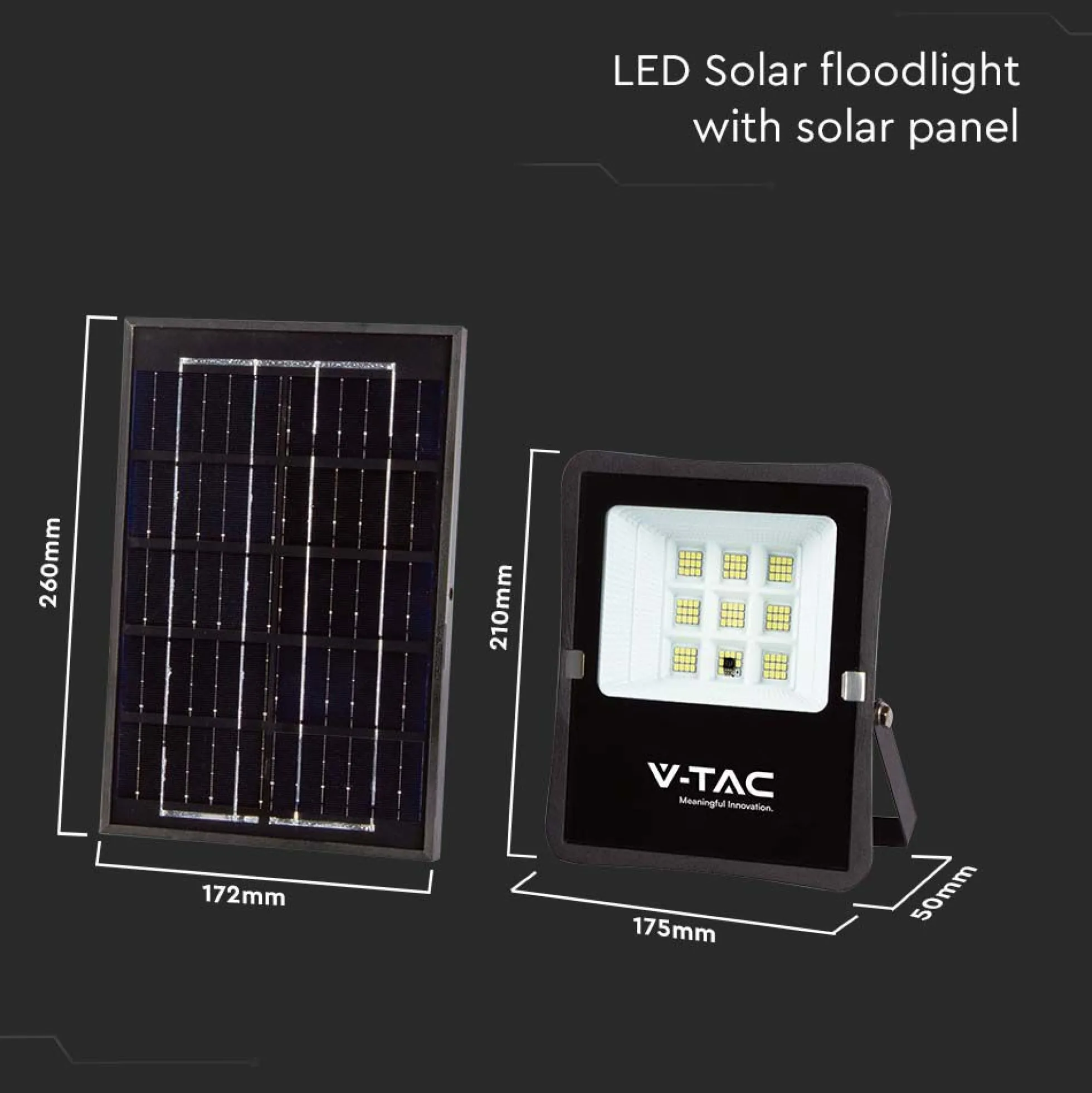 50W LED projektør med solcelle, 4000K, IP65, inkl. fjernbetjening og solpanel - Kulør : Neutral