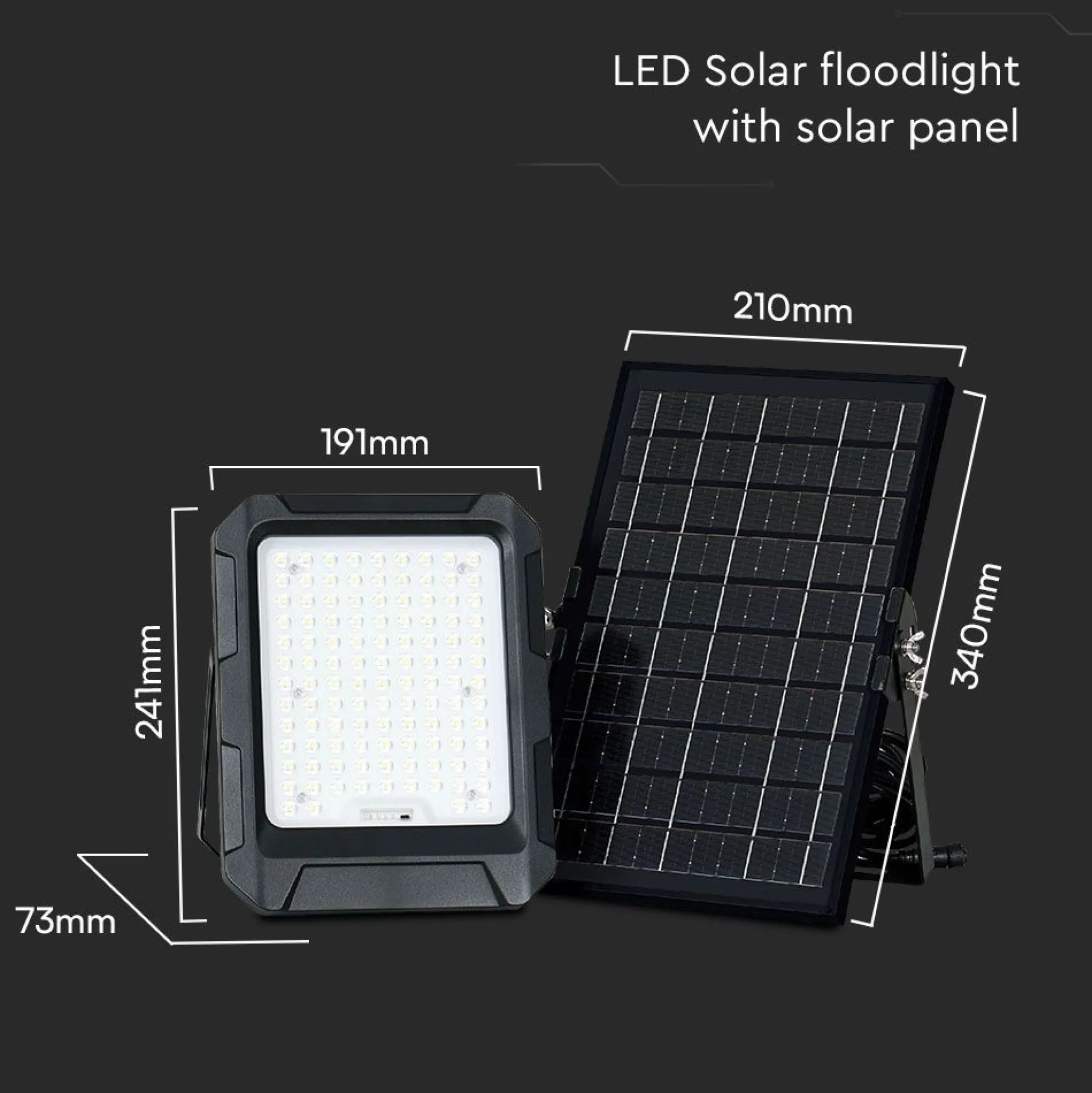 10W LED projektør med solcelle, 4000K, 3.7V, IP65, inkl. solcellepanel og batteri, neutral