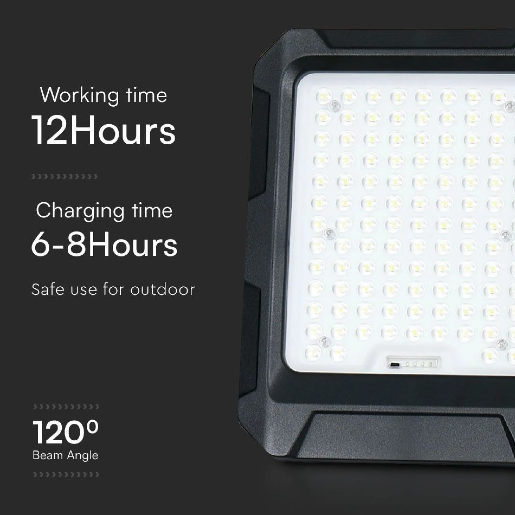 10W LED projektør med solcelle, 4000K, 3.7V, IP65, inkl. solcellepanel og batteri, neutral
