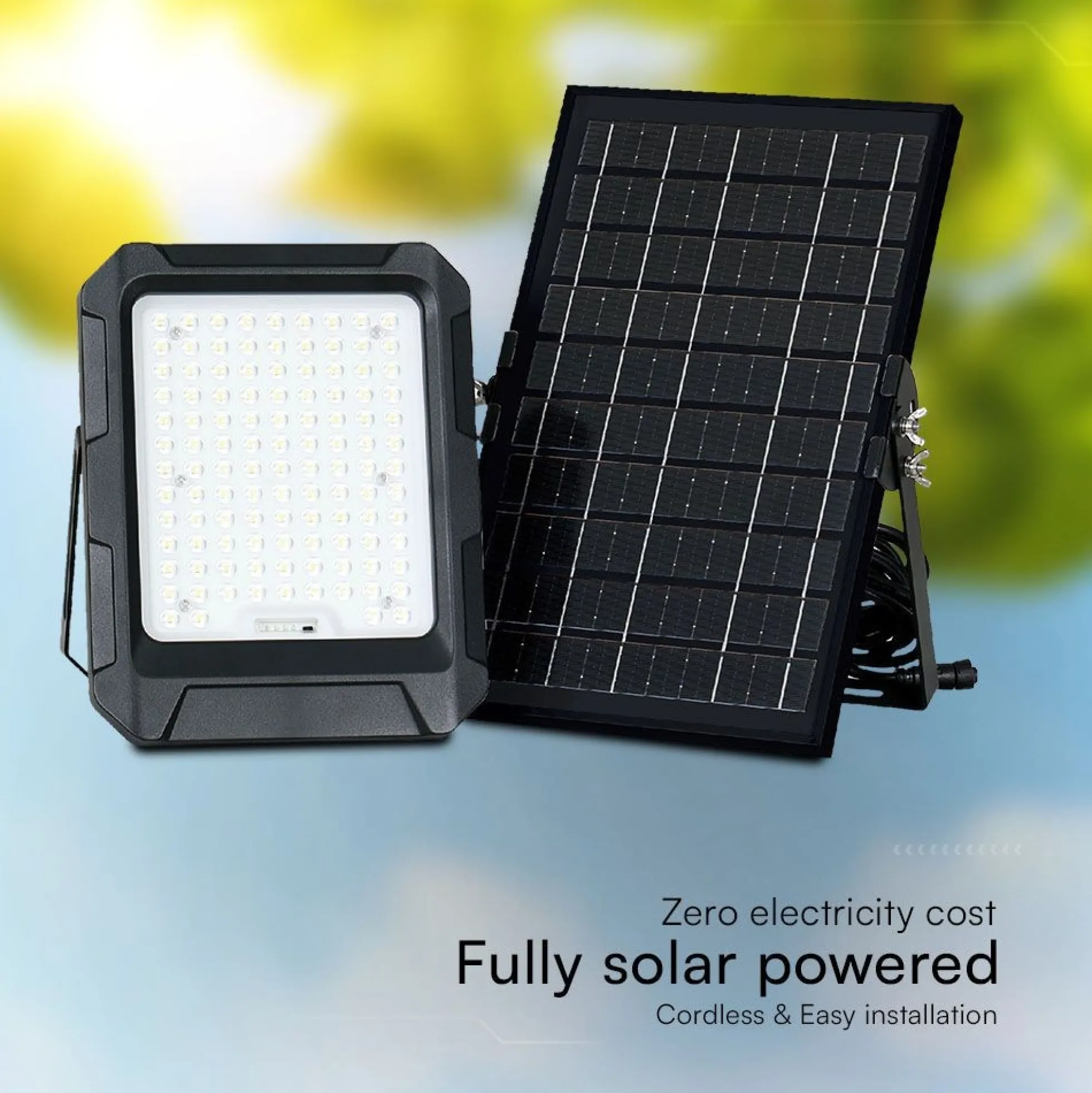 10W LED projektør med solcelle, 4000K, 3.7V, IP65, inkl. solcellepanel og batteri, neutral