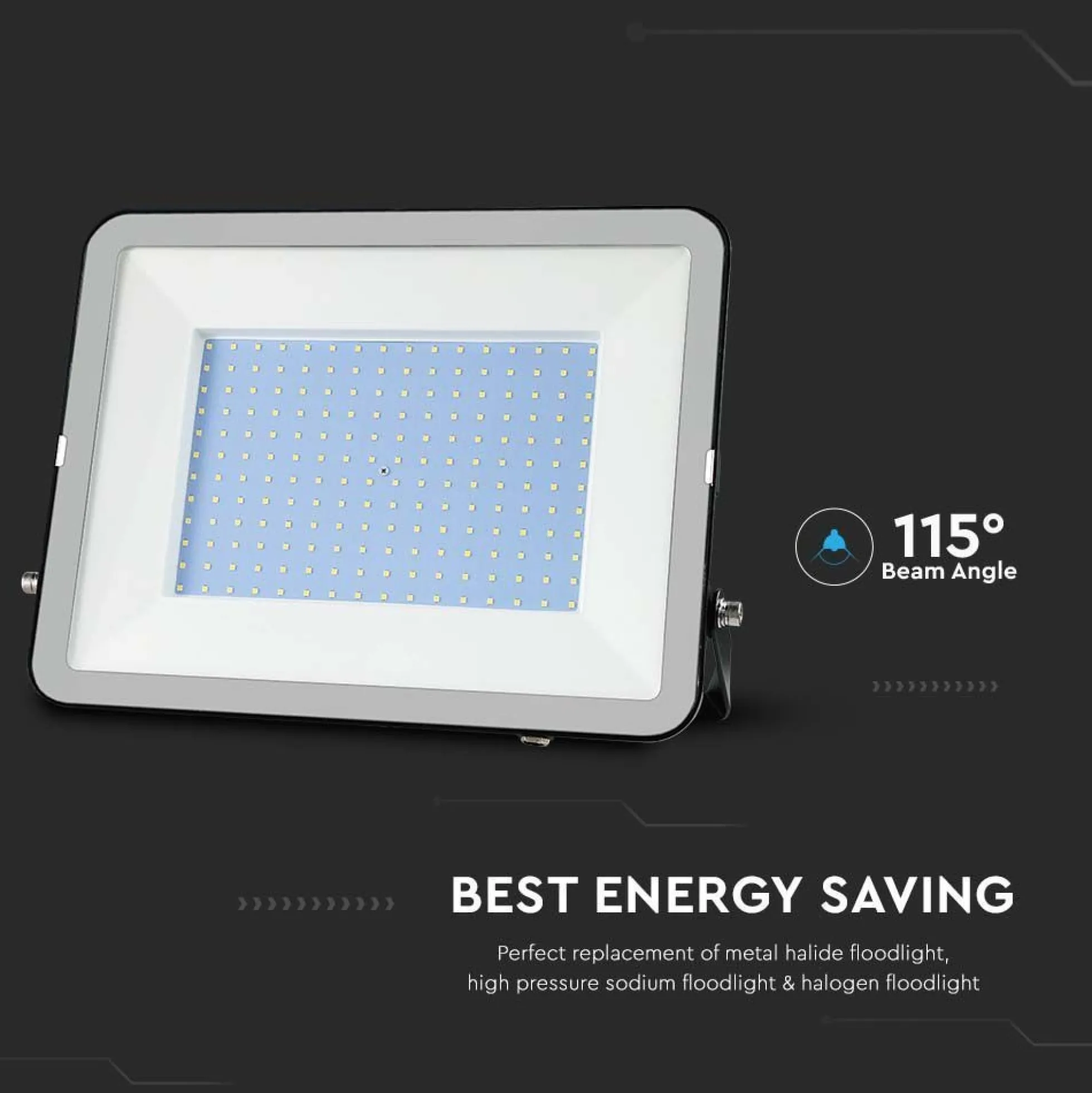 300W LED projektør, Samsung LED chip, arbejdslampe, udendørs, ikke dæmpbar, sort hus, kold kulør - VT-44300.bl.cw