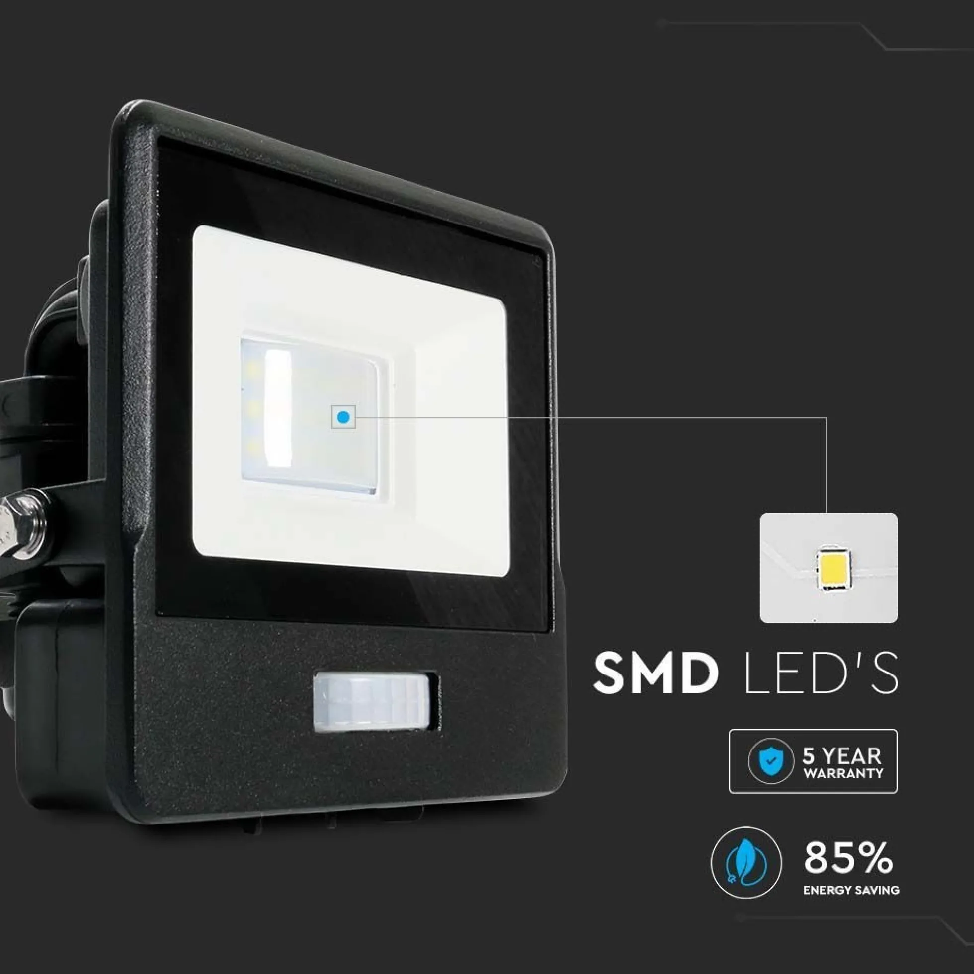 10W LED projektør, Samsung LED chip, arbejdslampe, sort hus, varm kulør - V-TAC