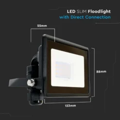 10W LED projektør, Samsung LED chip, varm kulør, sort hus - 735 lumen