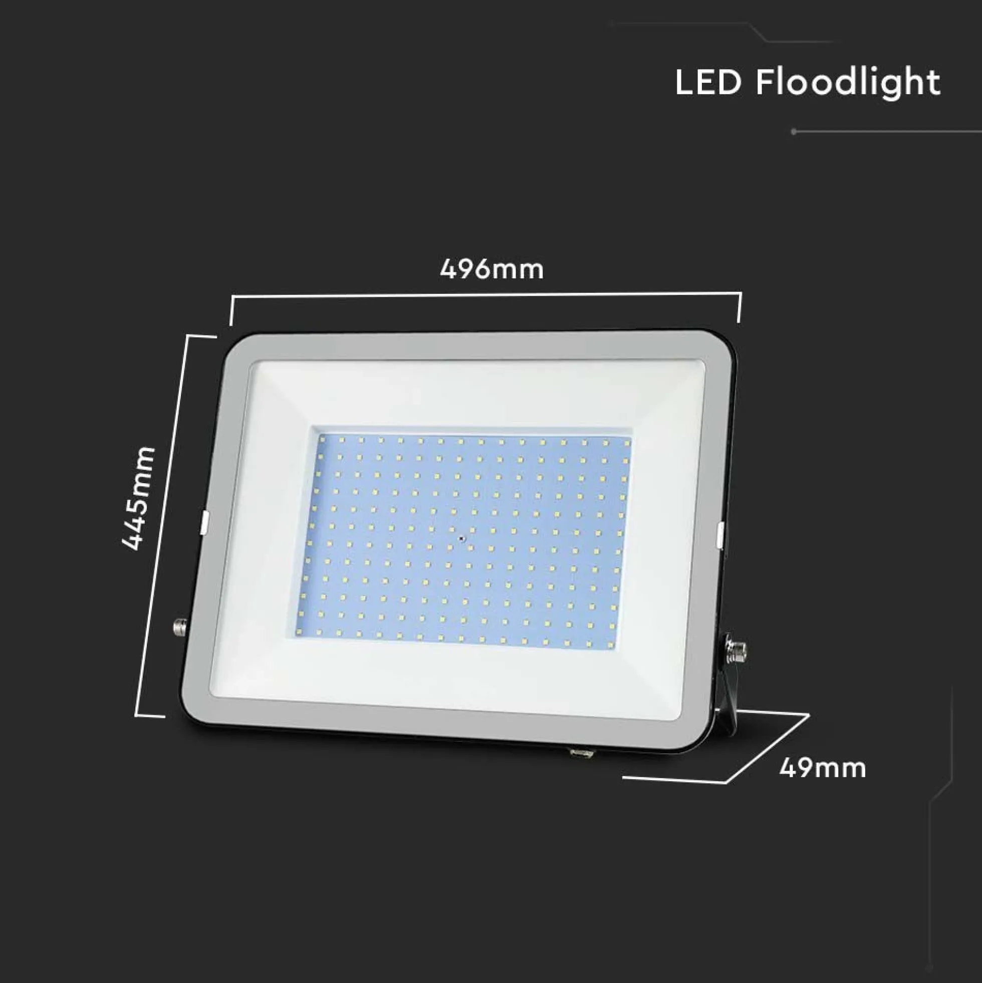 300W LED projektør, Samsung LED chip, arbejdslampe, udendørs, sort hus, neutral kulør - 4000K