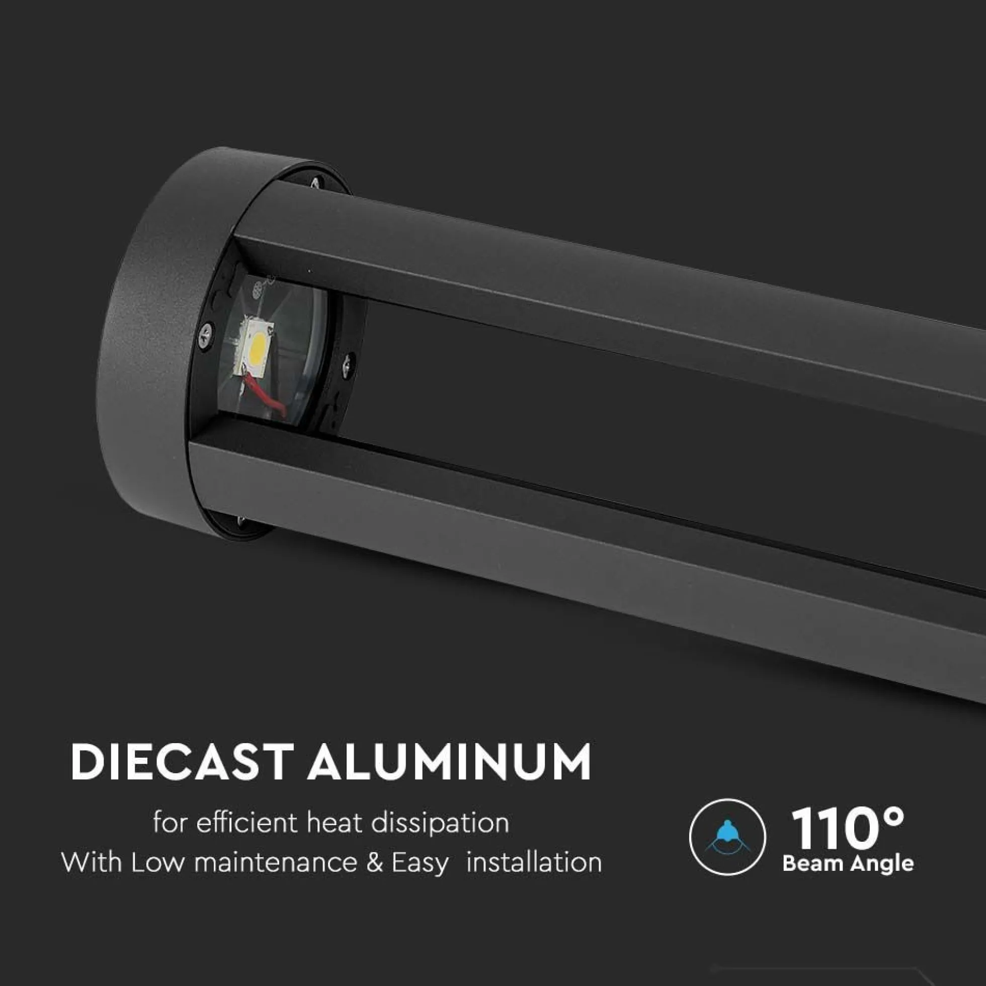 10W LED pullertlampe, 6400K, sort hus, 800mm bredde - Kulør: Kold