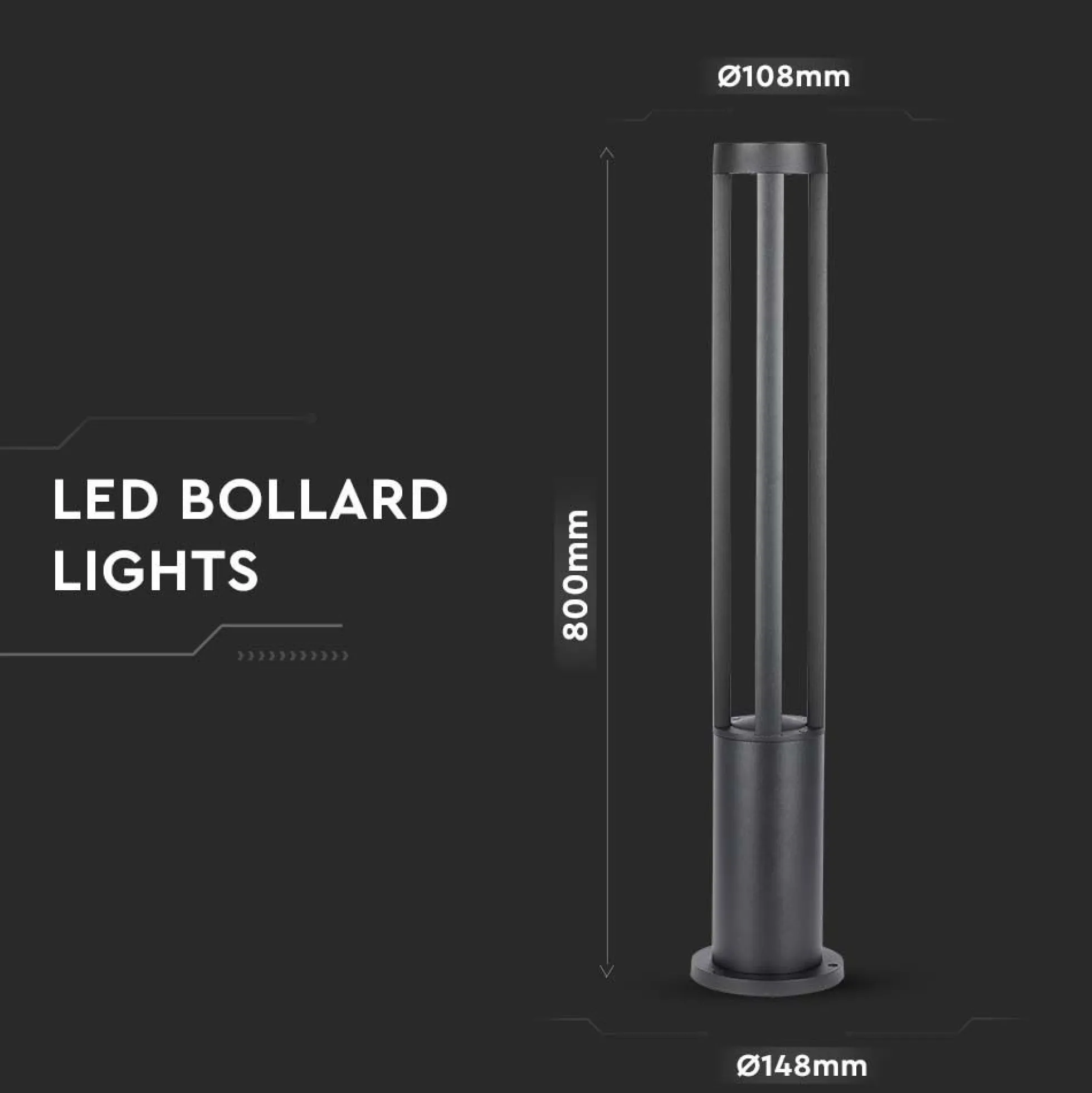 10W LED pullertlampe, 6400K, sort hus, 800mm bredde - Kulør: Kold