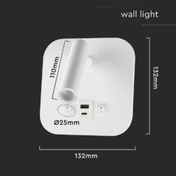 8W LED sengevæglampe med USB/PD opladning, CREE chip, 3000K, hvid, inkl. lyskilde - Kulør: Varm