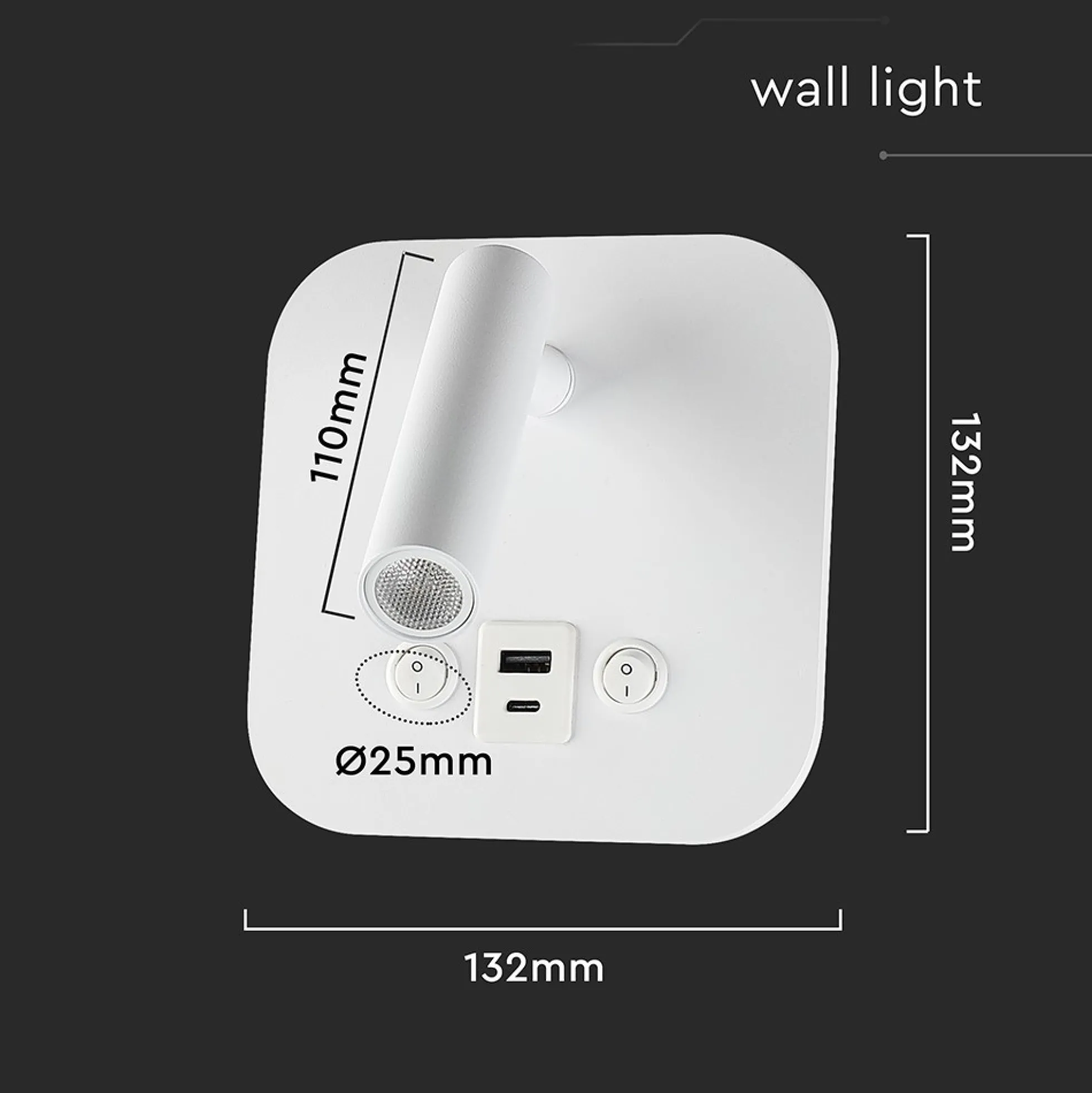 8W LED sengevæglampe med USB/PD opladning, CREE chip, 3000K, hvid, inkl. lyskilde - Kulør: Varm