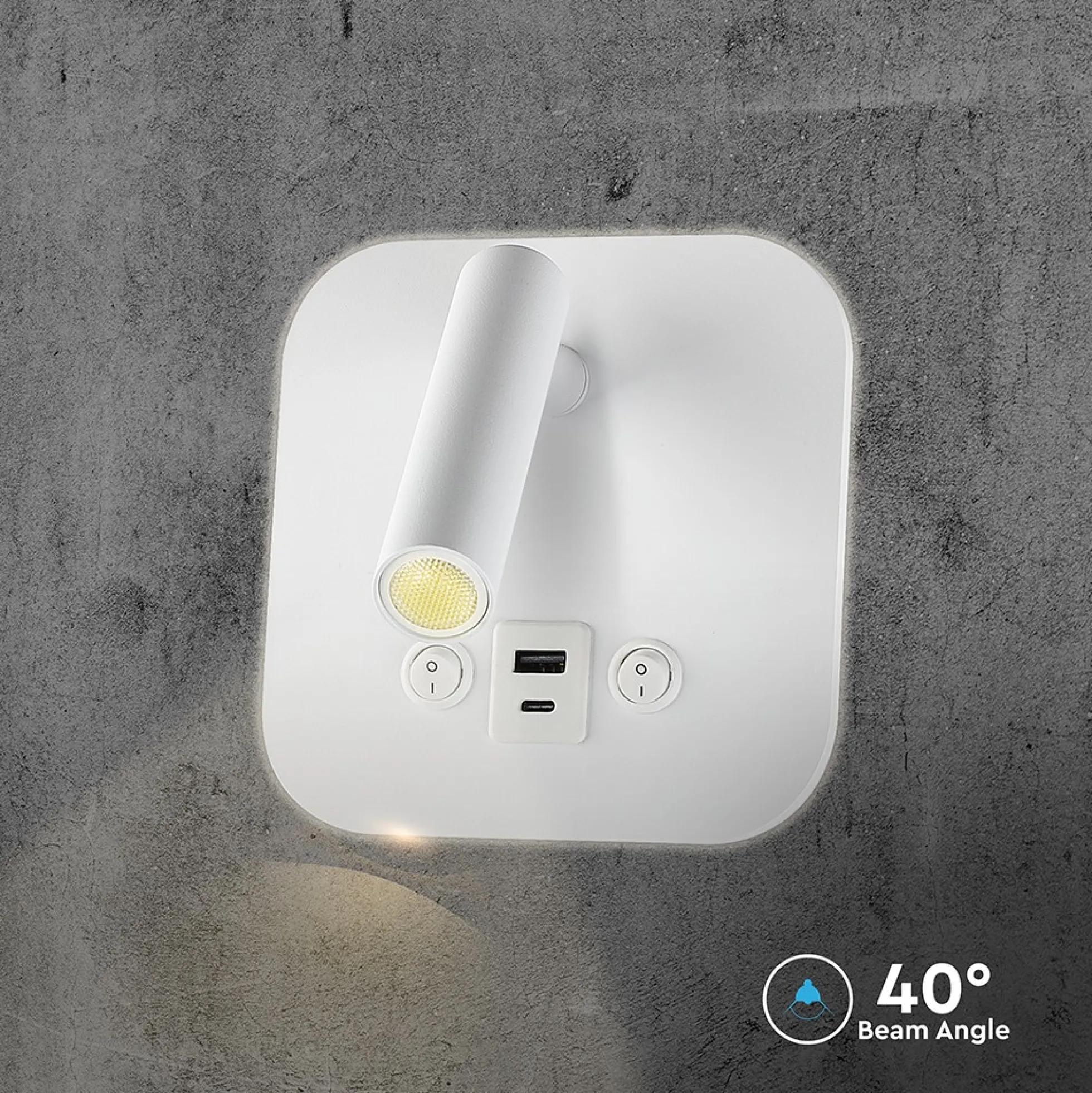 8W LED sengevæglampe med USB/PD opladning, CREE chip, 3000K, hvid, inkl. lyskilde - Kulør: Varm
