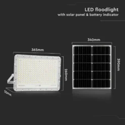 240W LED Solar projektør med 4000K lysfarve, 20000 mAh batteri, 3 meter kabel, smart IR fjernbetjening og hurtig opladning - hvid
