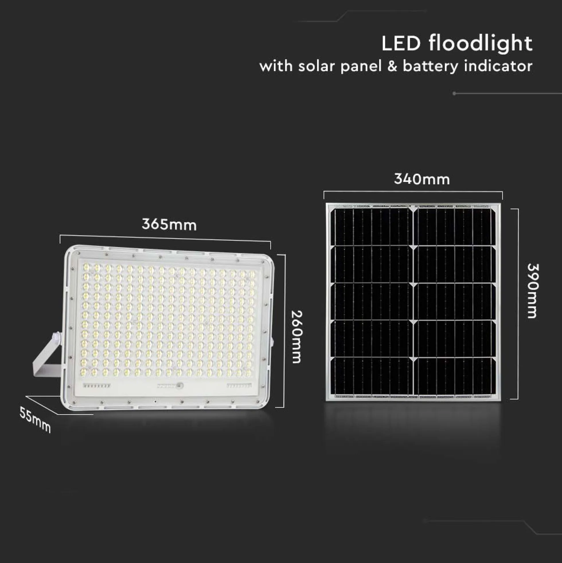 240W LED Solar projektør med 4000K lysfarve, 20000 mAh batteri, 3 meter kabel, smart IR fjernbetjening og hurtig opladning - hvid