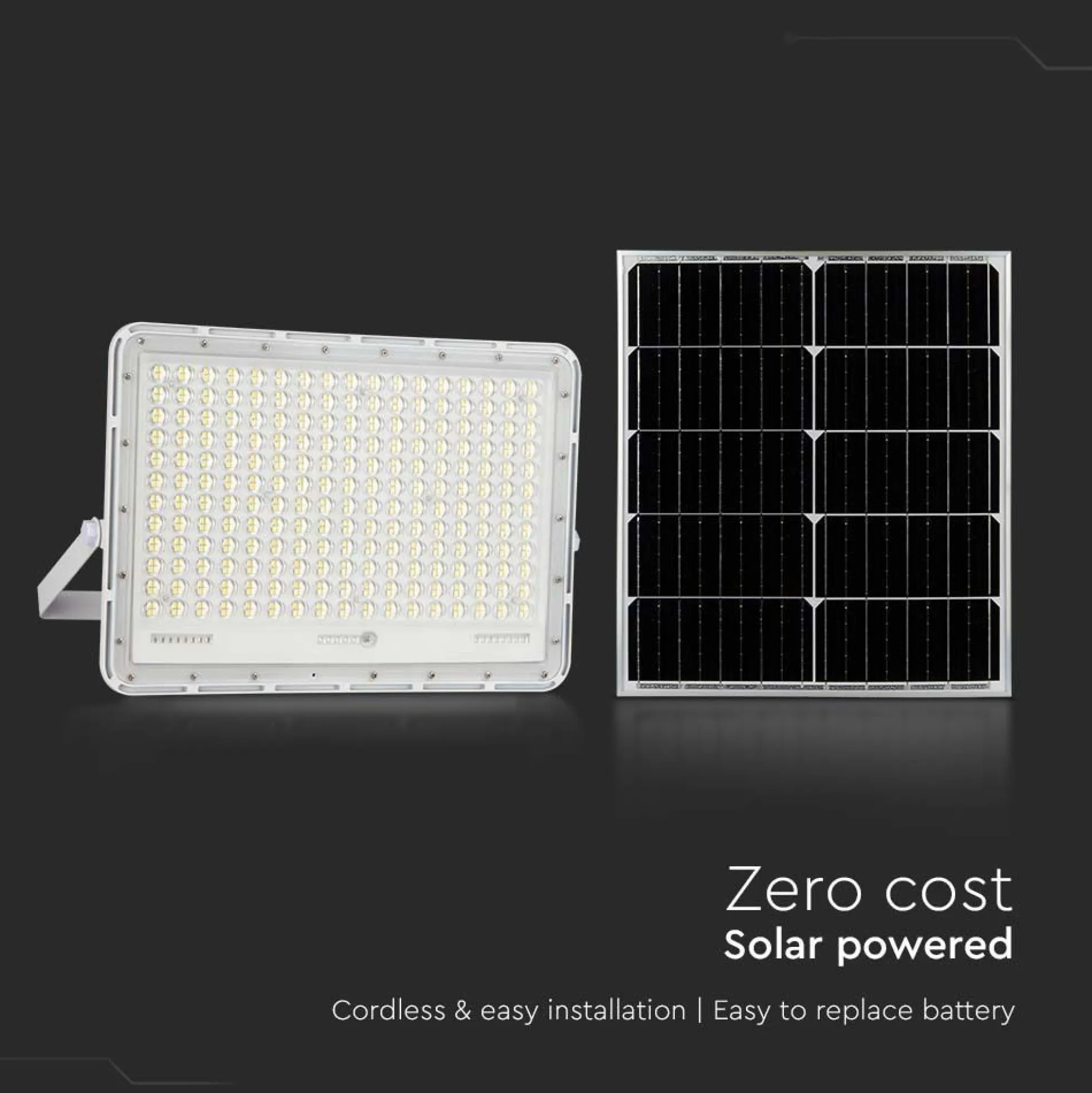240W LED Solar projektør med 4000K lysfarve, 20000 mAh batteri, 3 meter kabel, smart IR fjernbetjening og hurtig opladning - hvid