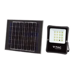 100W LED solar projektør med solcelle, IP65, 6400K, 1200 lumen, 100° spredning, 260 mm bred, 215 mm dyb, 50 mm høj, aluminium, sort, inkl. fjernbetjening - Kulør: Kold