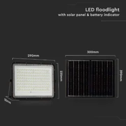 20W LED solcelle projektør, IP65, 4000K, sort, inkl. solpanel og fjernbetjening