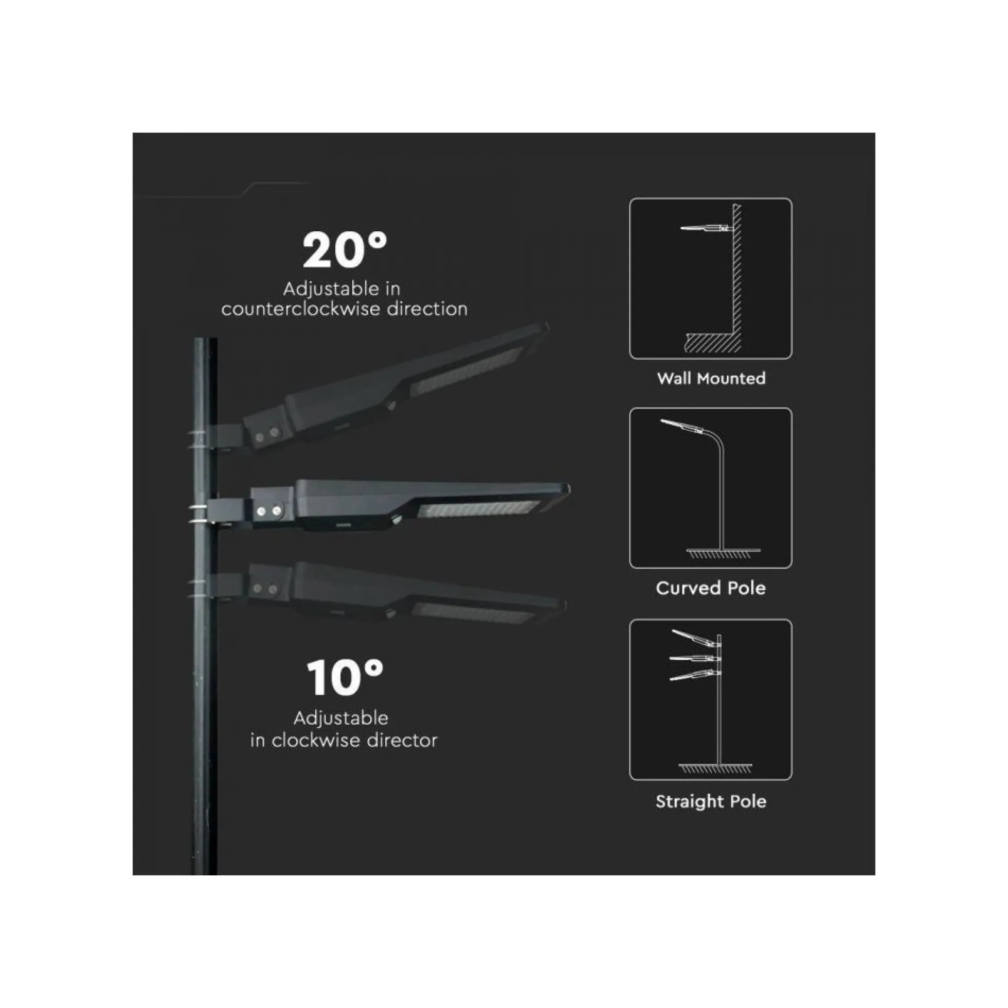 40W LED Solcellevejlys, 6000K, sort hus (120lm/watt) - V-TAC