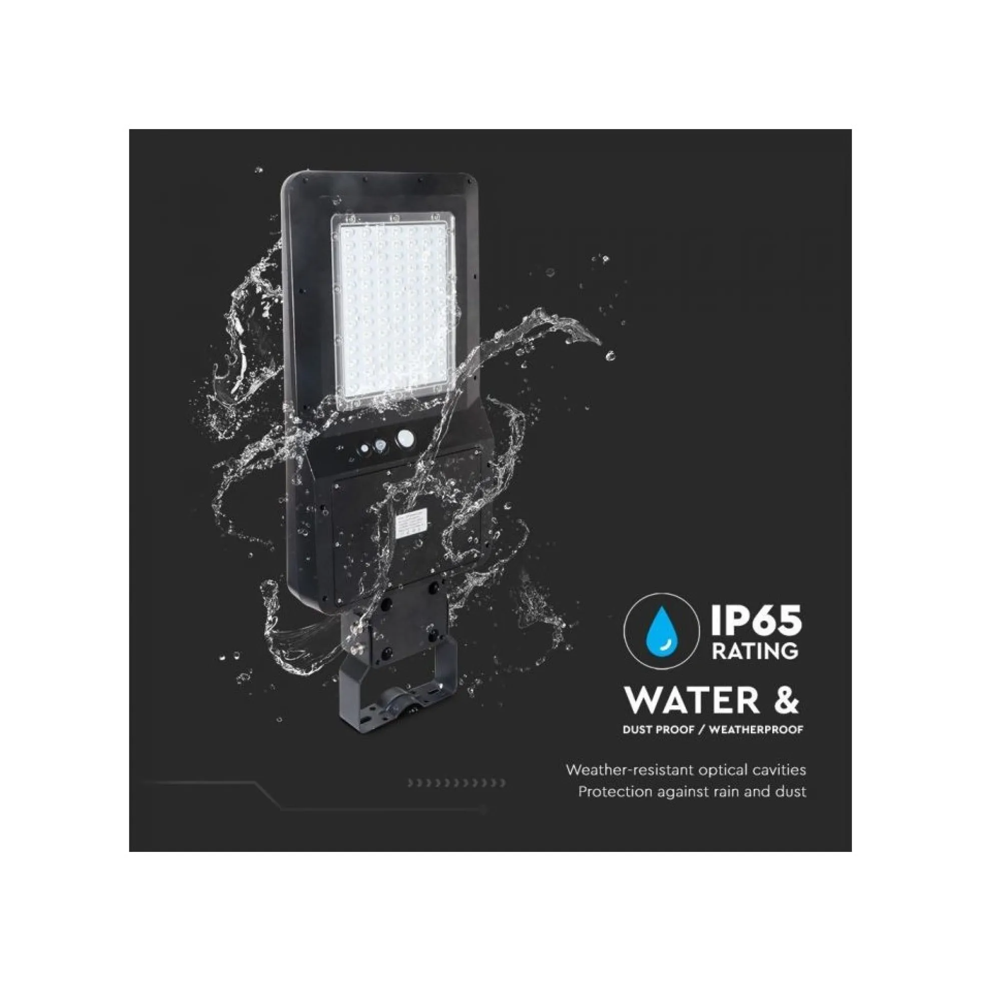 40W LED Solcellevejlys, 6000K, sort hus (120lm/watt) - V-TAC