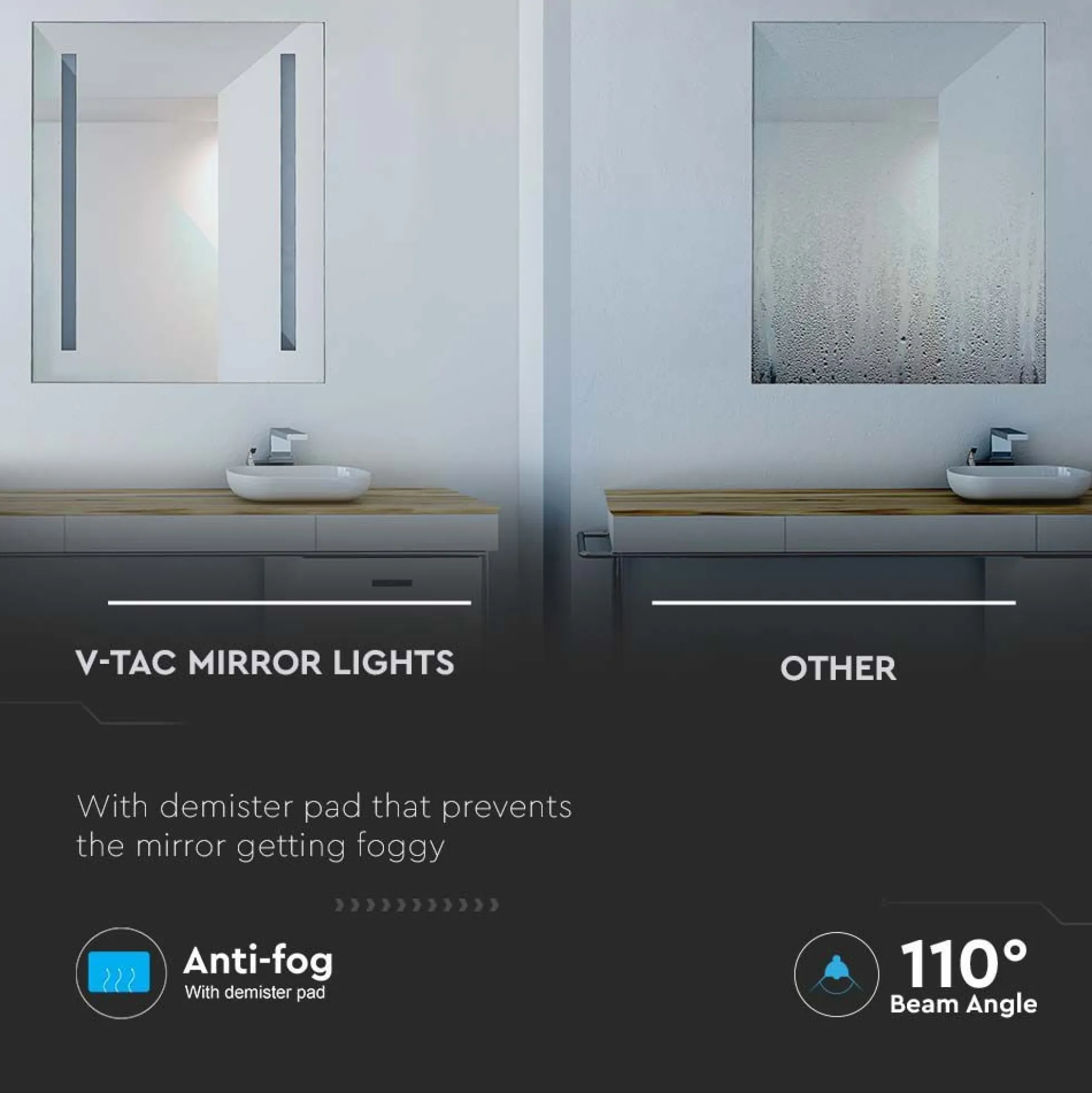 35W LED spejlllys - Rektangulær, krom, 6400K, 700x500mm