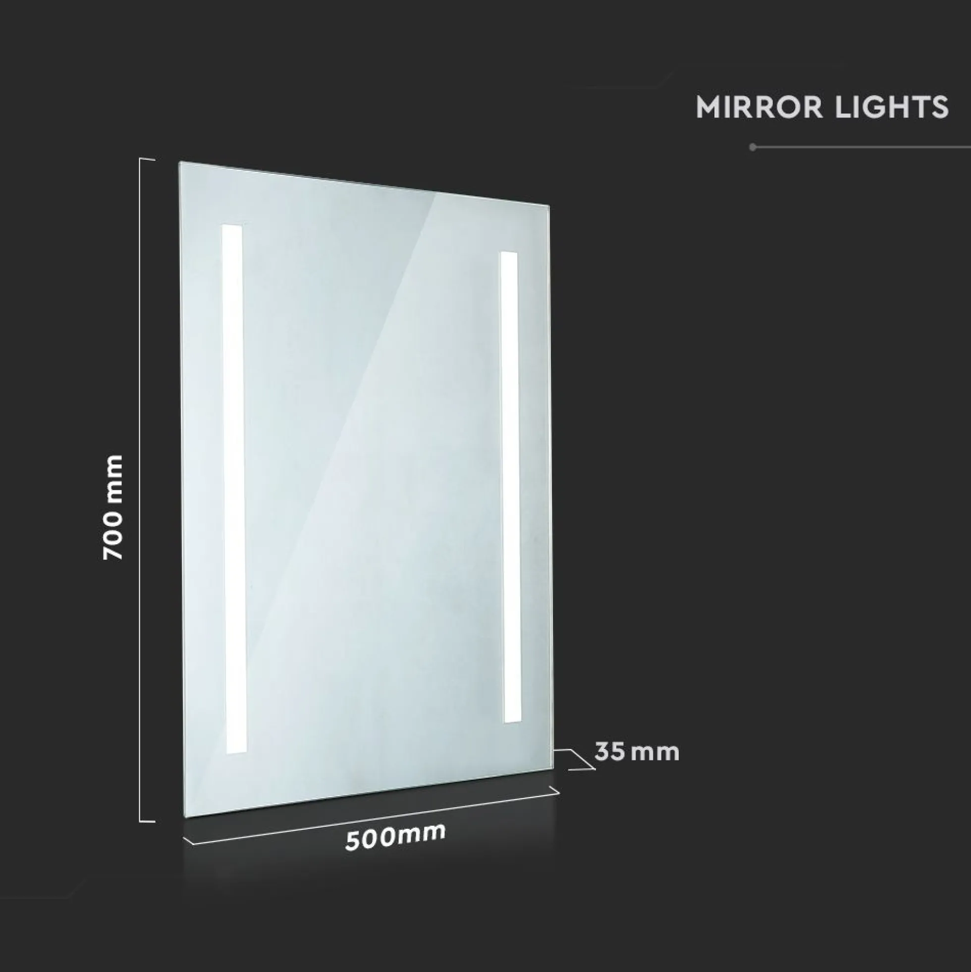35W LED spejlllys - Rektangulær, krom, 6400K, 700x500mm