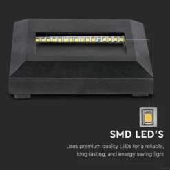 2W LED trappebelysning, sort, til påbygning, IP65, inde/udendørs, 230V, neutral