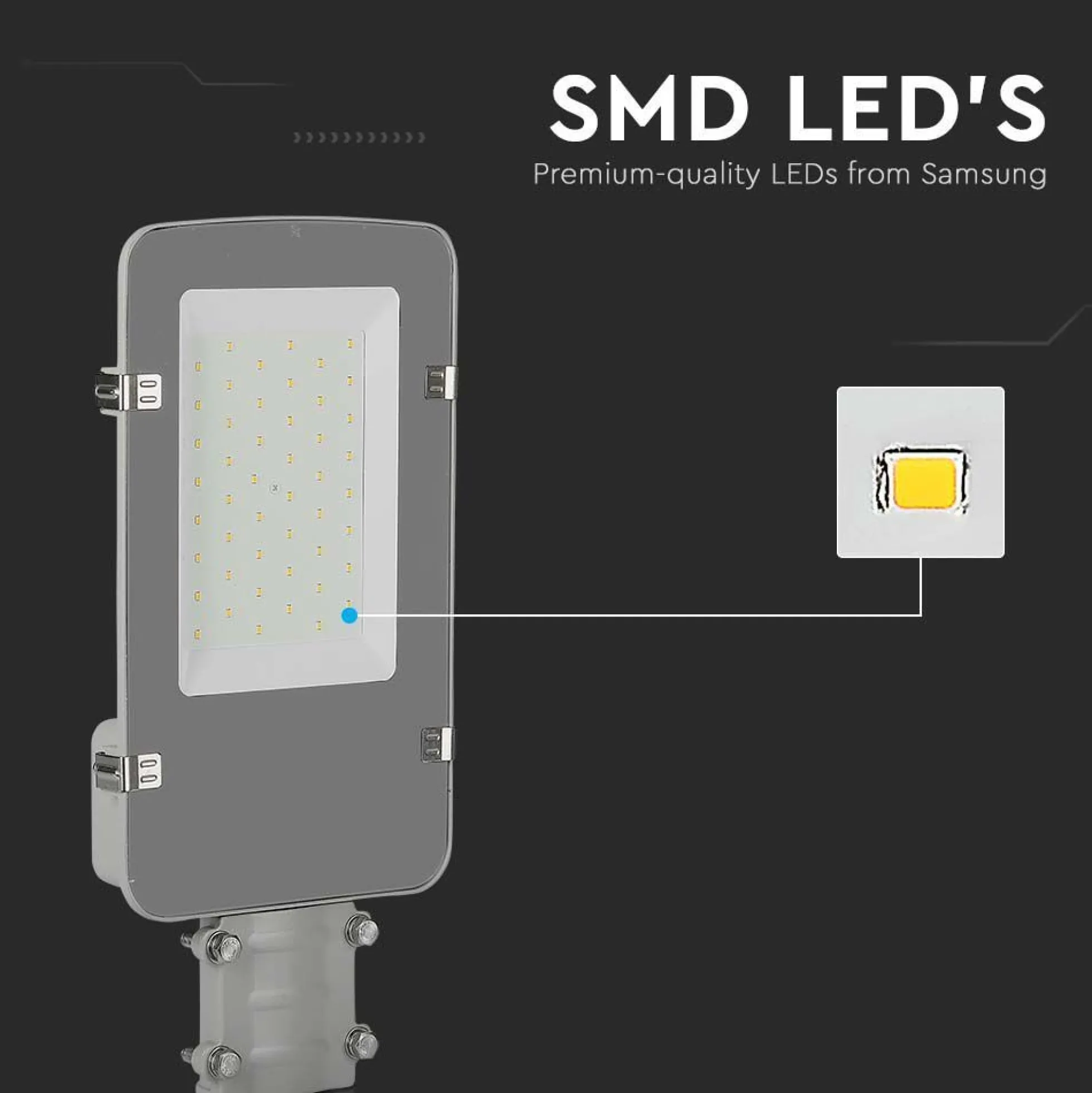 30W LED vejlygte med Samsung chip, 6500K, grå hus, 3000lm, RA80, IP65