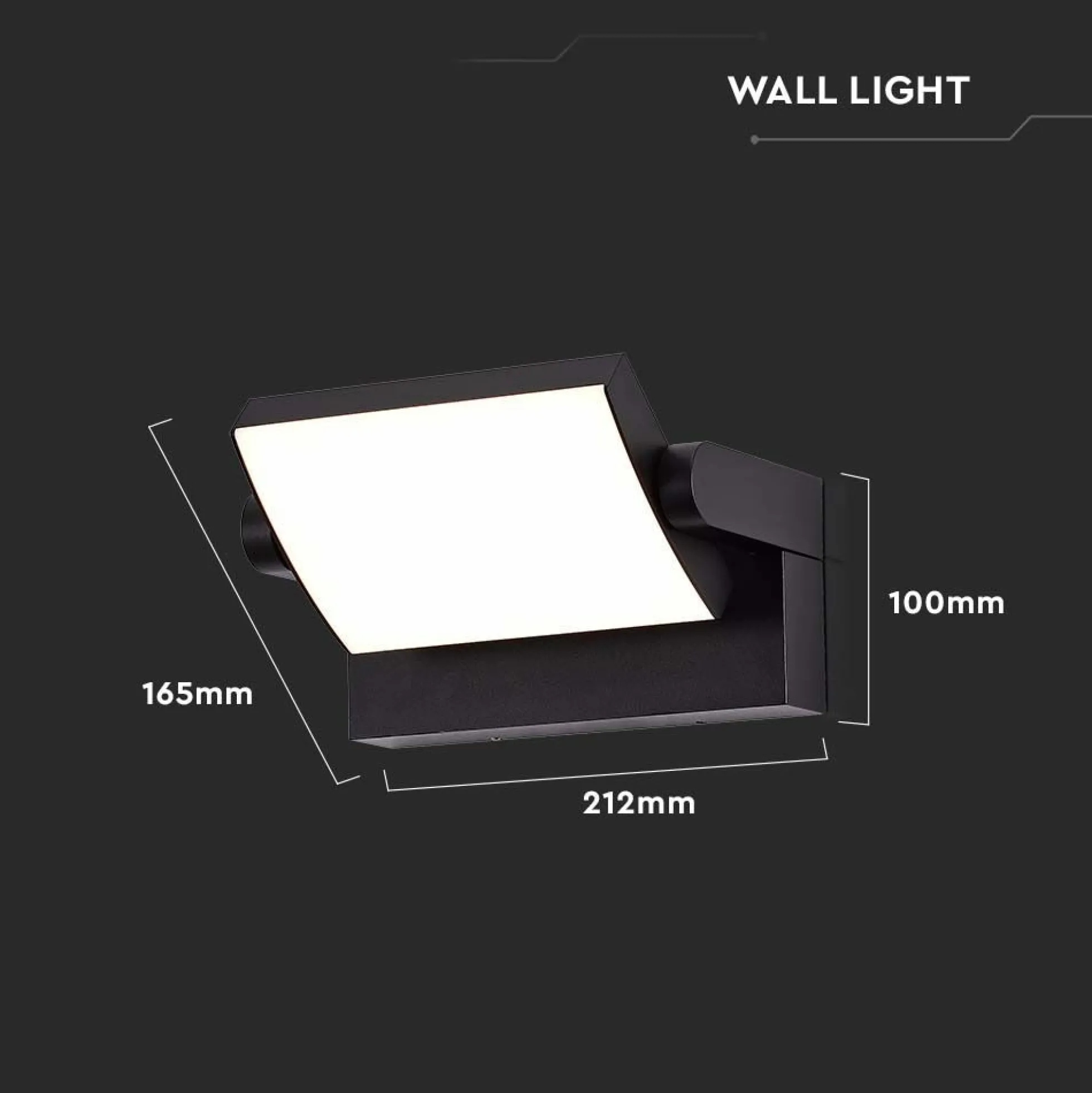 17W LED væglampe - IP65, sort, aluminium - Kulør : Varm