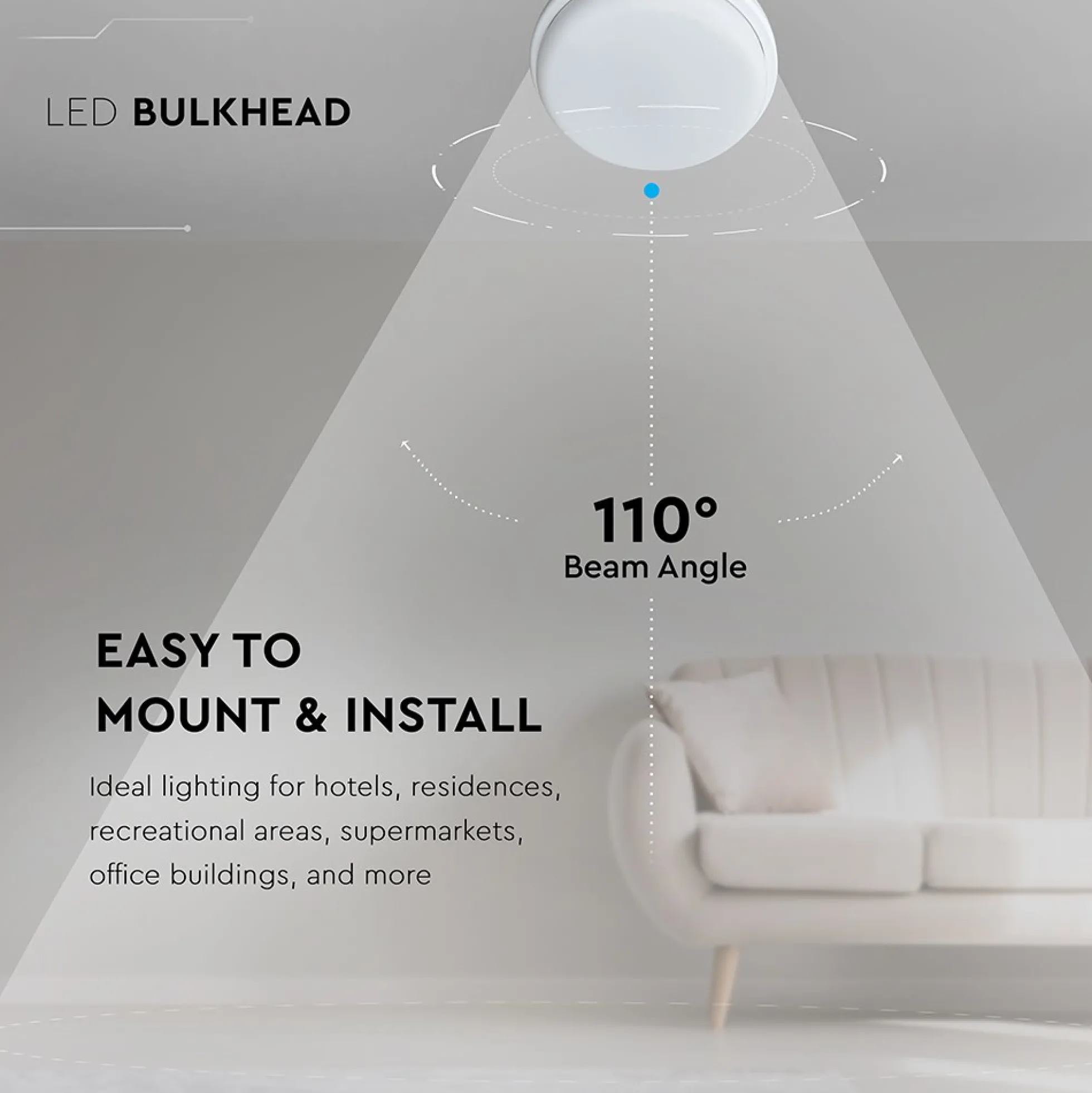12W LED væglampe, 6500K, kold kulør