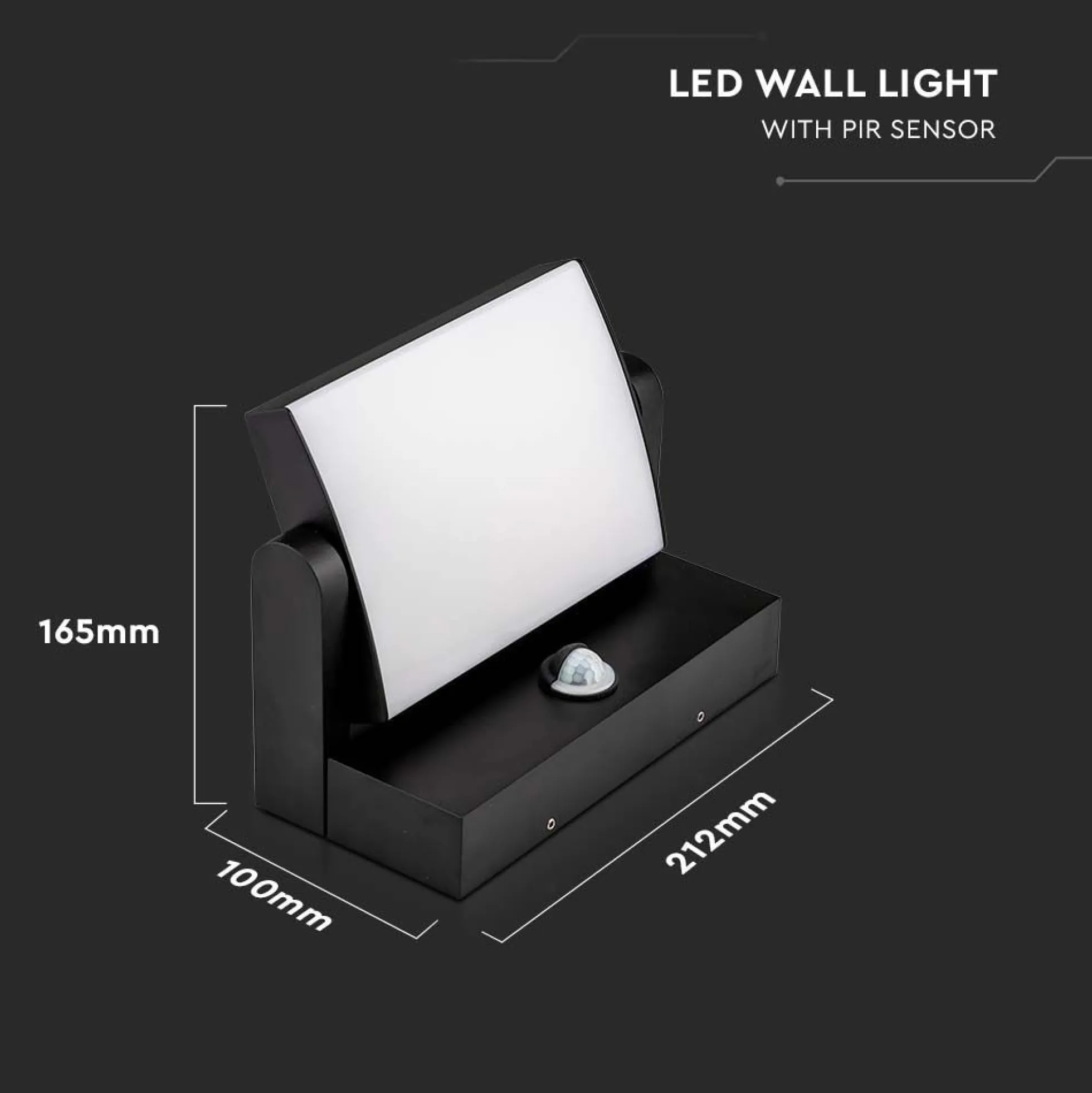 17W LED væglampe med PIR sensor, IP65, sort, 4000K, 2520 lumen - Kulør: Neutral